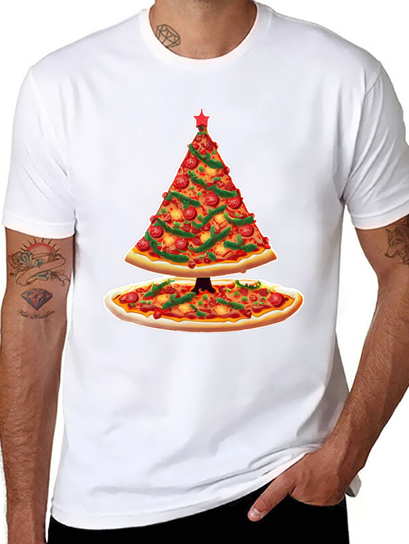 Pizza Christmas Tree T-Shirt - Holiday Apparel