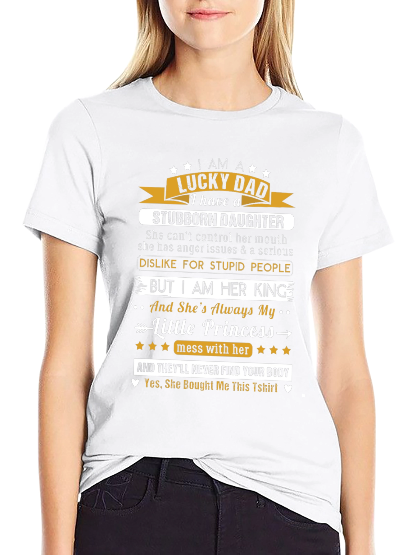 Lucky Dad Stubborn Daughter Black Graphic T-Shirt