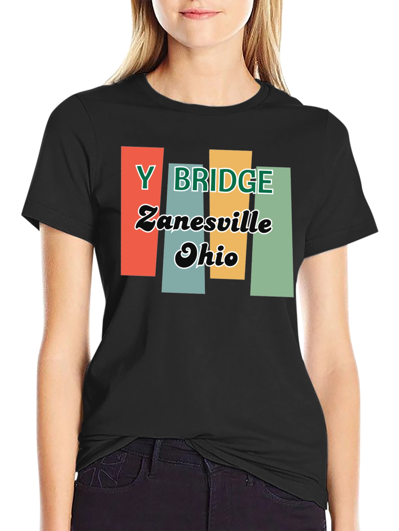 Y Bridge Zanesville Ohio Retro Black T-Shirt