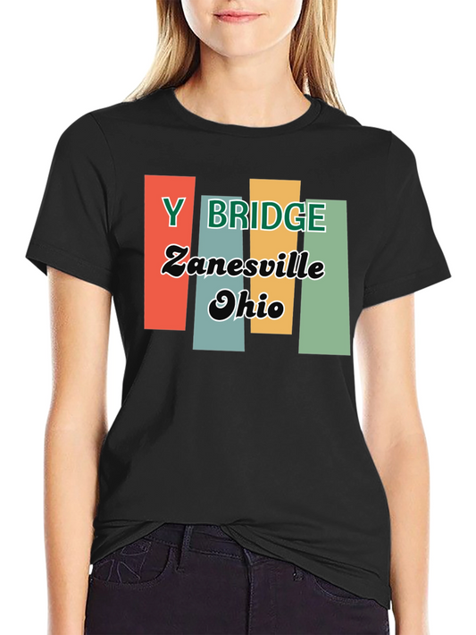Y Bridge Zanesville Ohio Retro Black T-Shirt