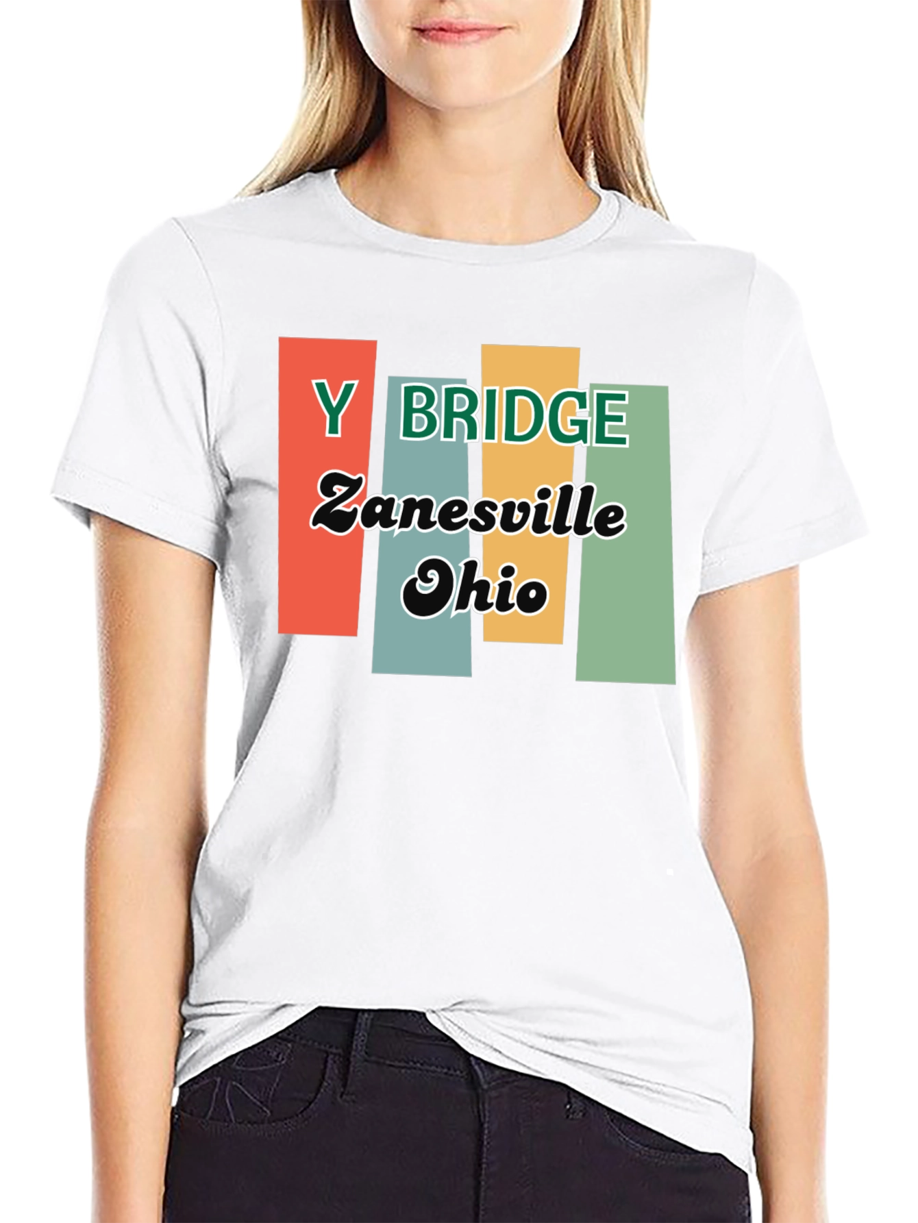 Y Bridge Zanesville Ohio Retro Black T-Shirt