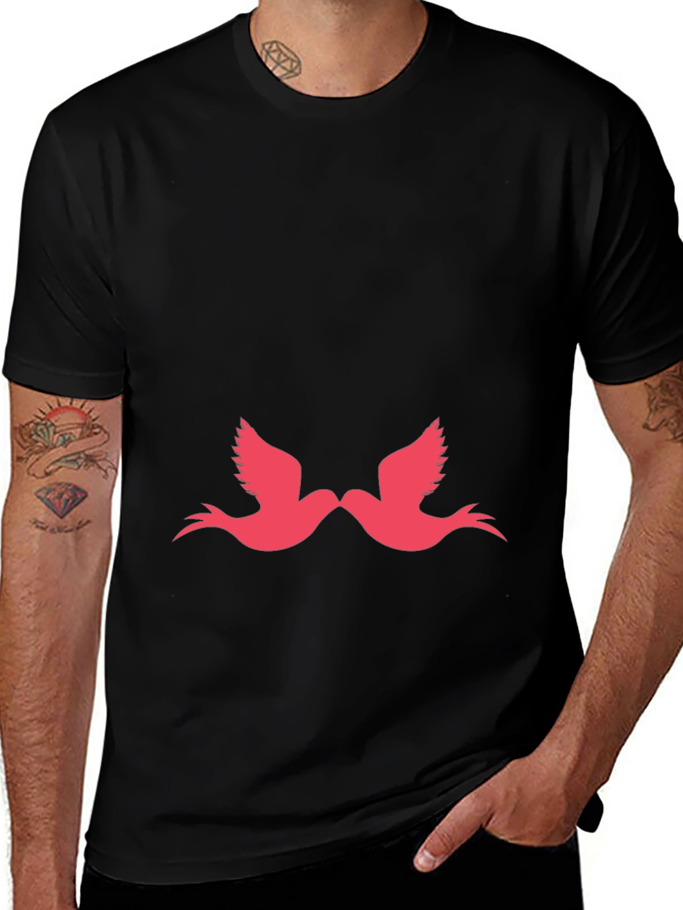 Love Birds Graphic Tee - Black Casual Comfort
