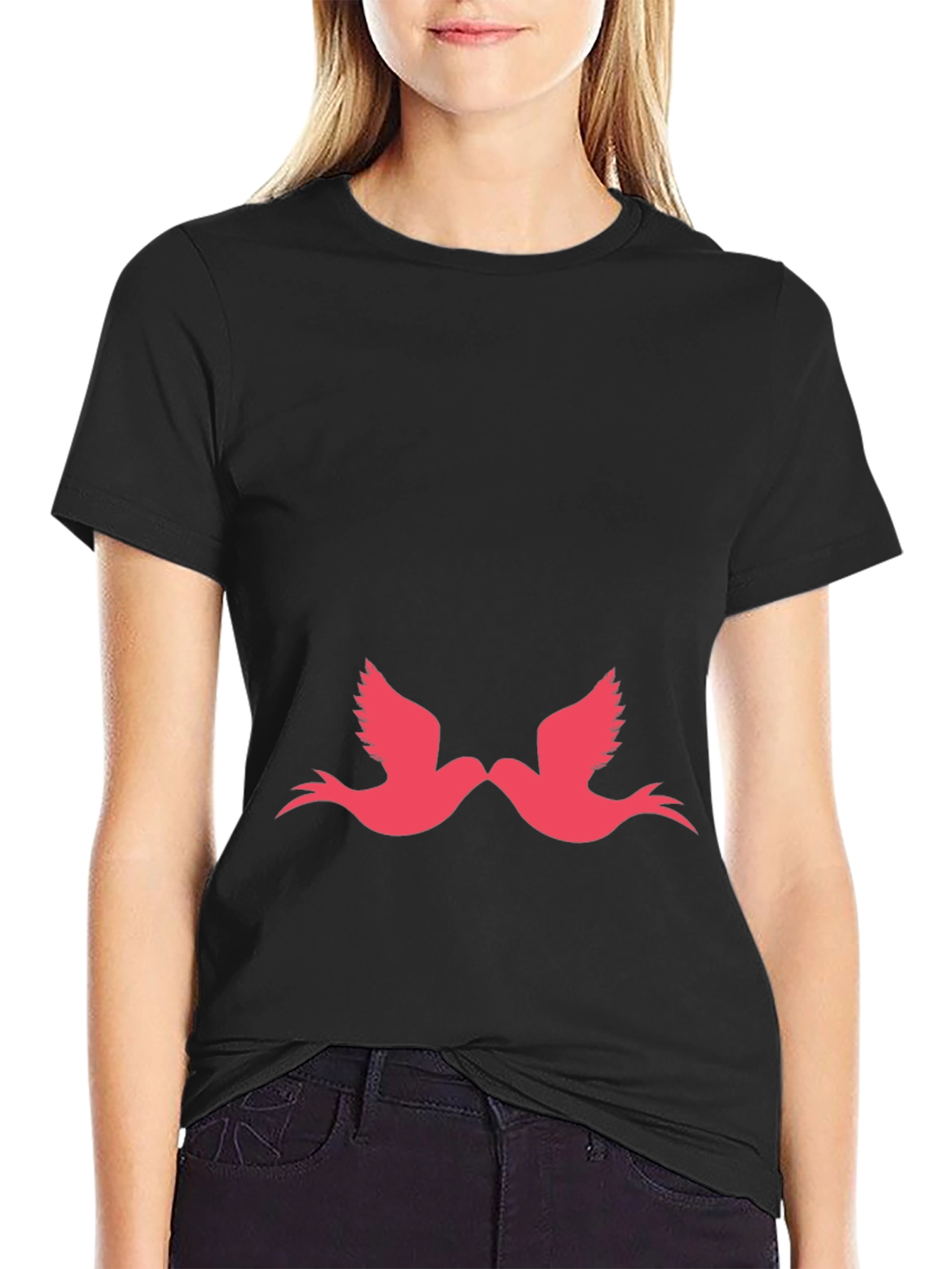 Love Birds Graphic Tee - Black Casual Comfort