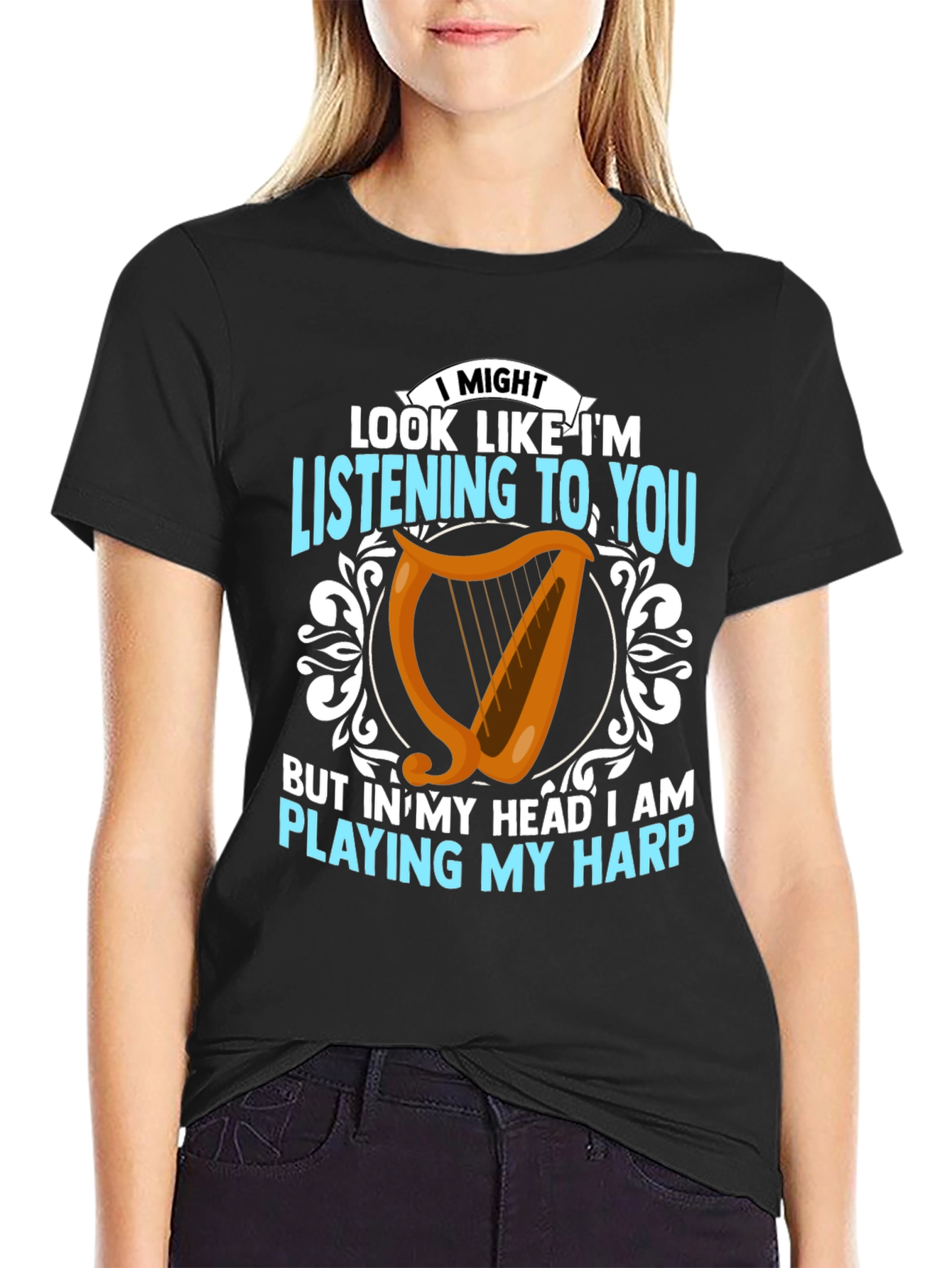 Harp Player T-Shirt - Musical Mind Black Tee