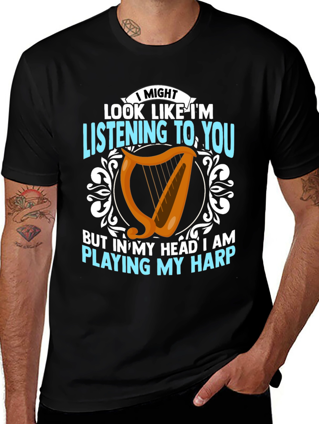 Harp Player T-Shirt - Musical Mind Black Tee