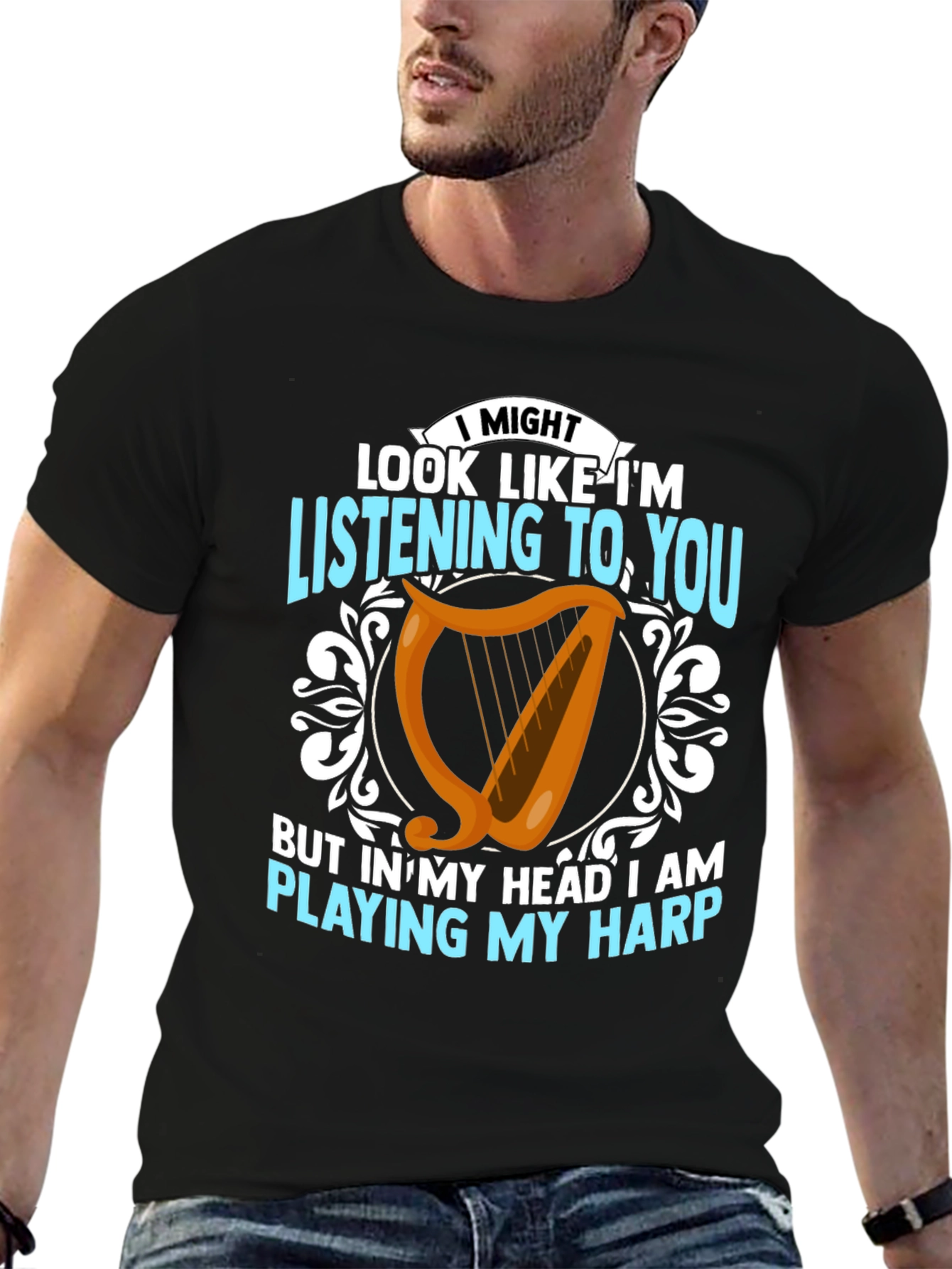 Harp Player T-Shirt - Musical Mind Black Tee