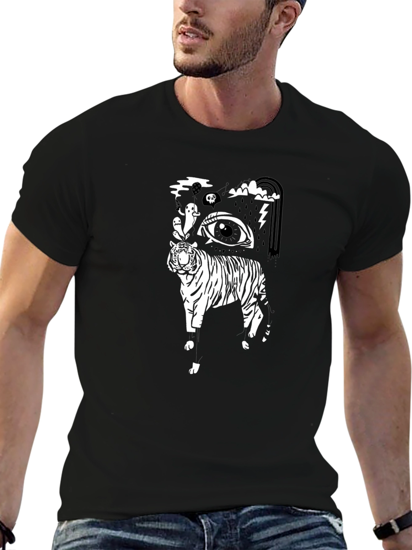 Black T-Shirt with Tiger Eye Graphic