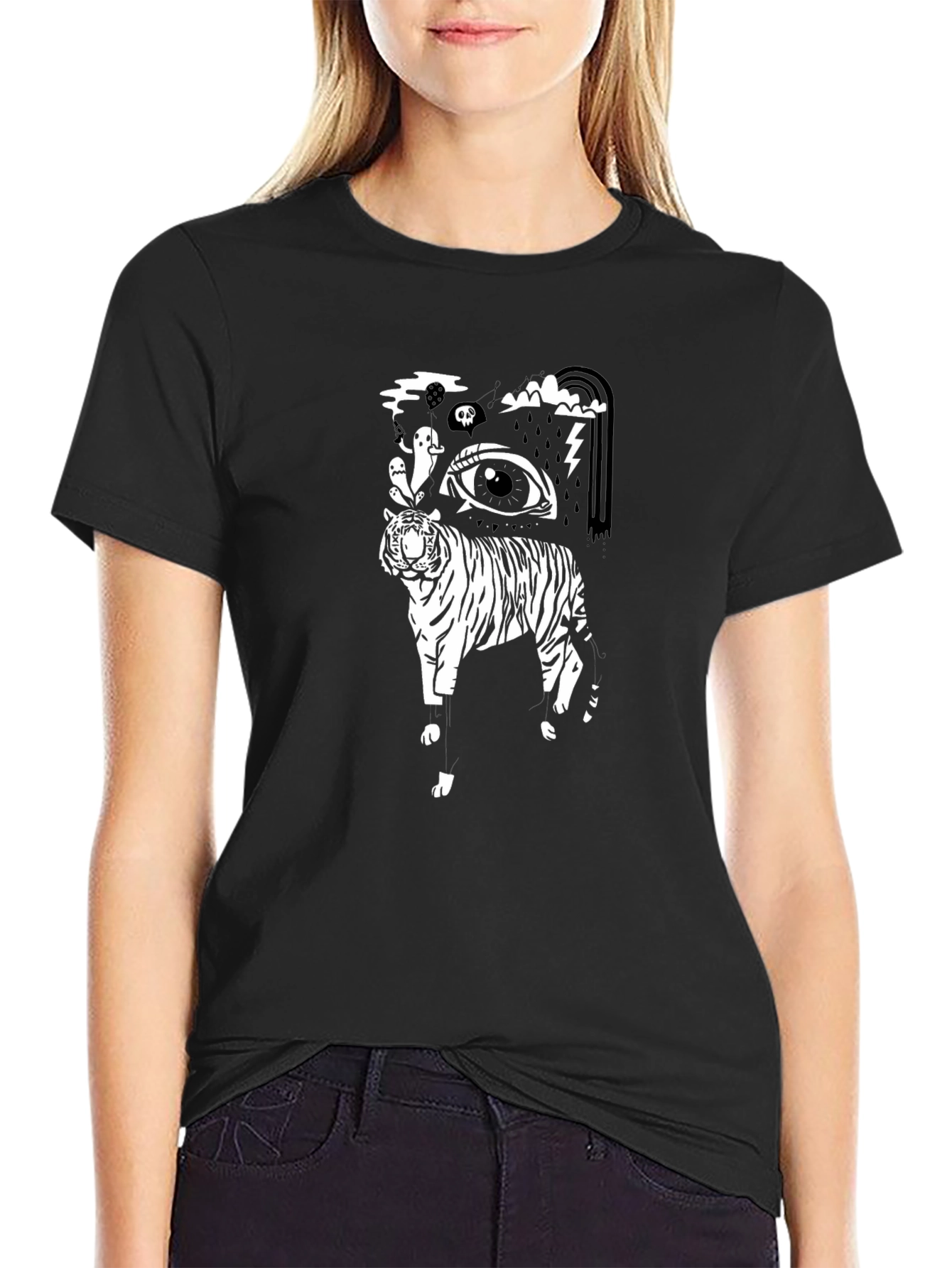 Black T-Shirt with Tiger Eye Graphic
