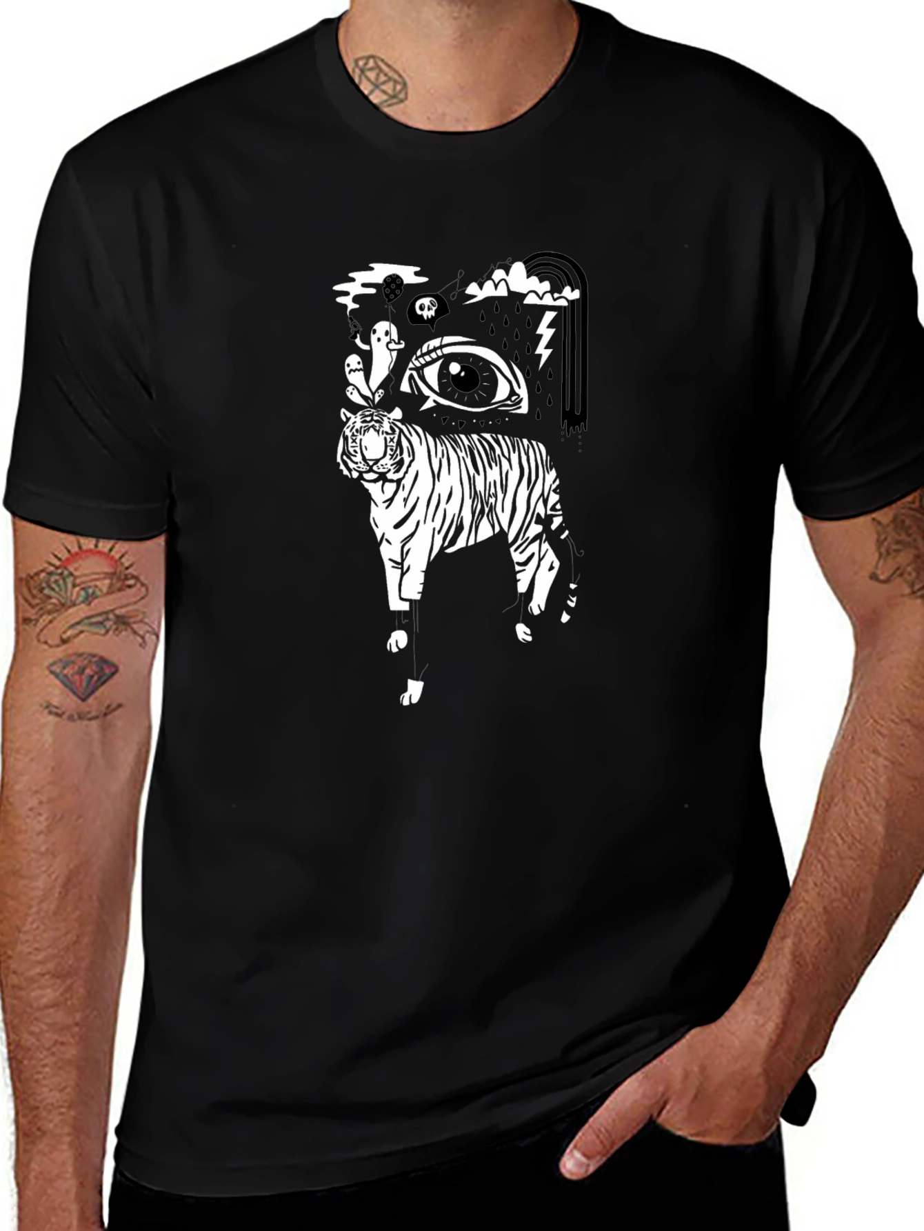 Black T-Shirt with Tiger Eye Graphic