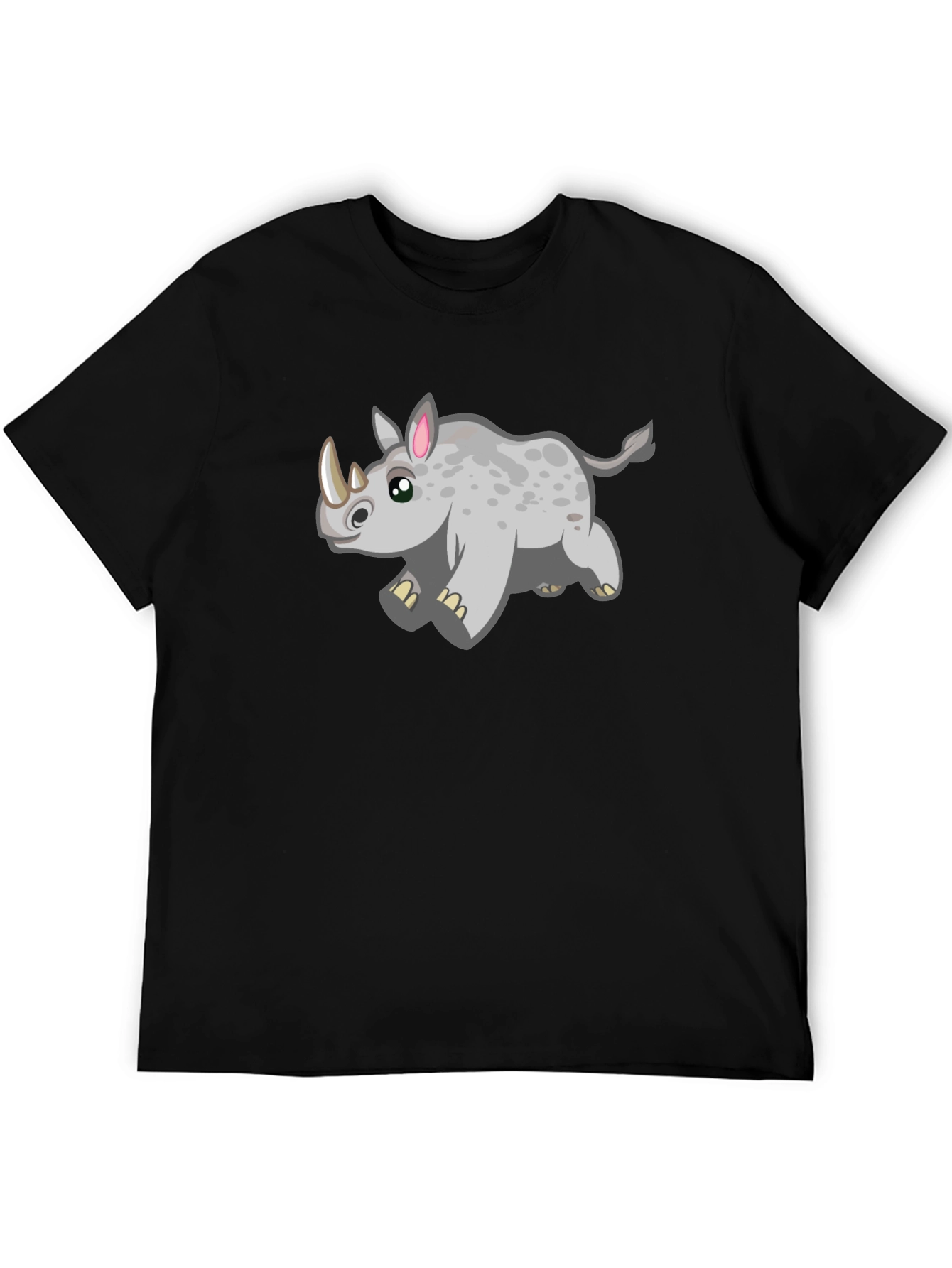 Cartoon Rhino T-Shirt - Black Cotton Tee