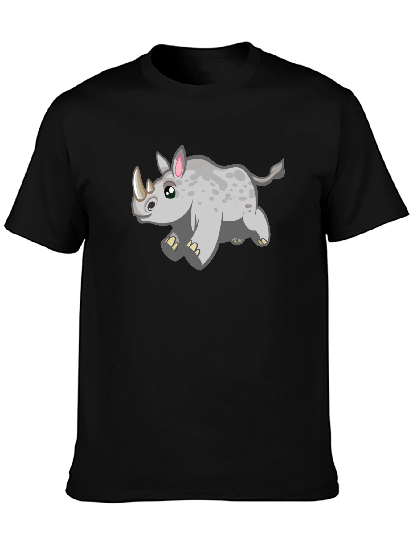 Cartoon Rhino T-Shirt - Black Cotton Tee