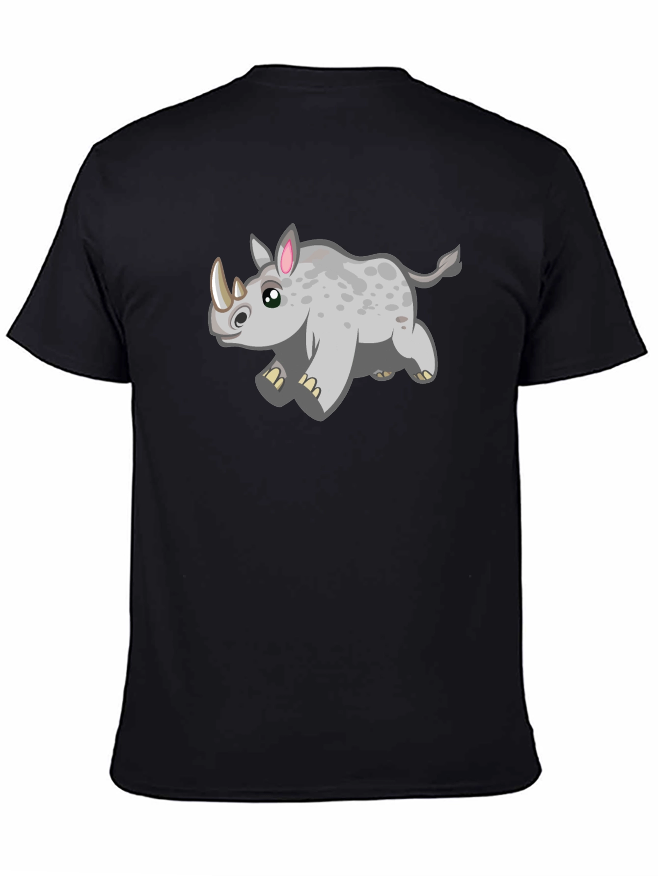 Cartoon Rhino T-Shirt - Black Cotton Tee