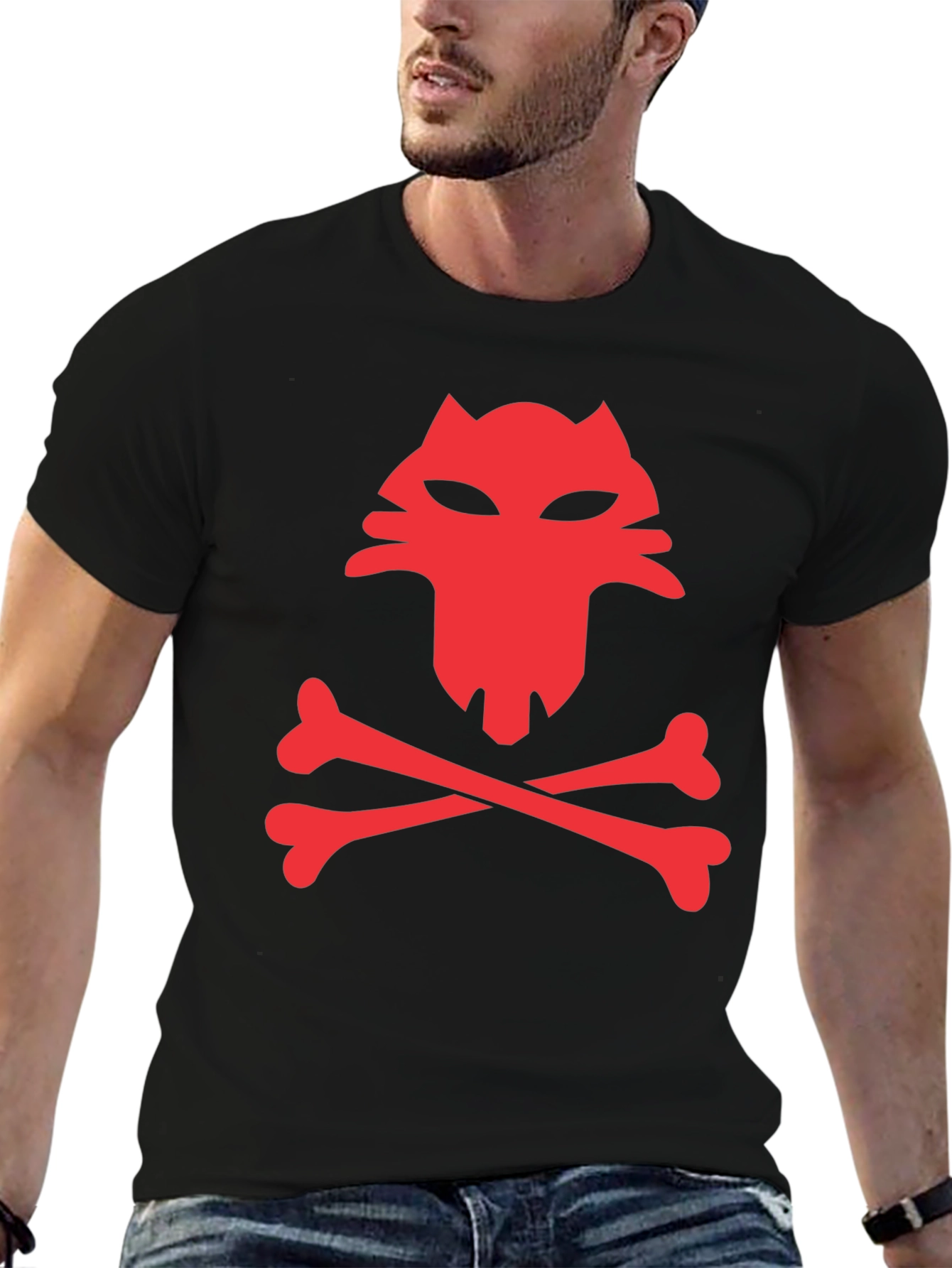 Red Wolf Skull & Crossbones Black T-Shirt