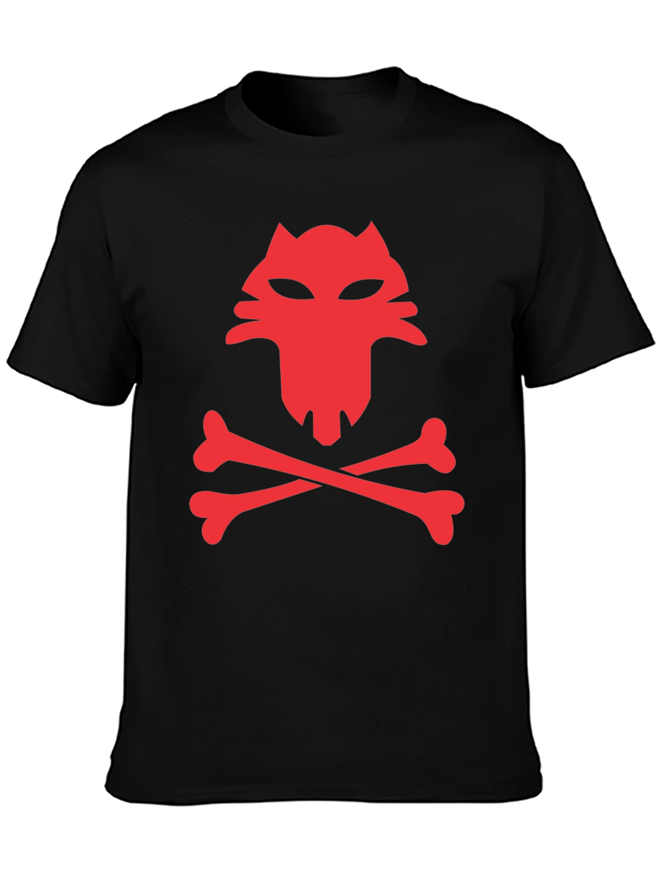 Red Wolf Skull & Crossbones Black T-Shirt