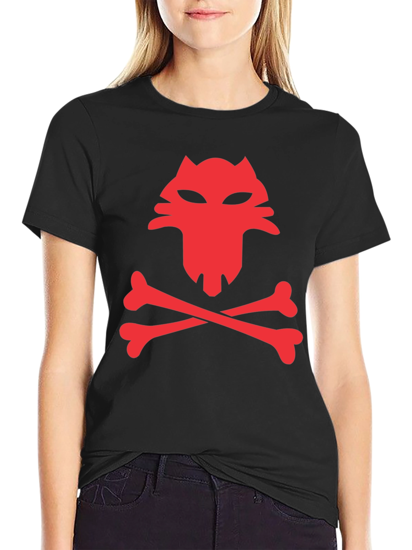 Red Wolf Skull & Crossbones Black T-Shirt