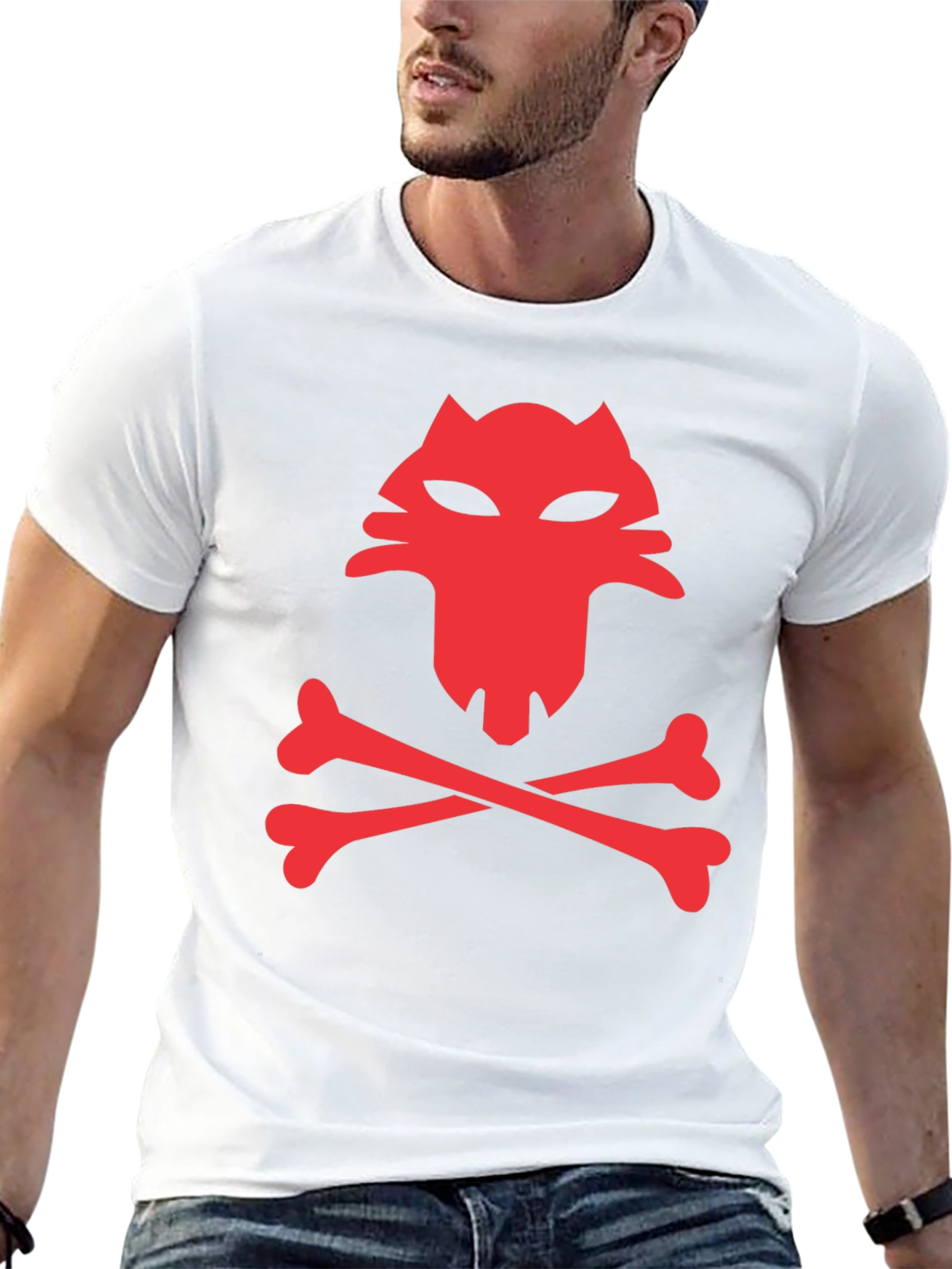 Red Wolf Skull & Crossbones Black T-Shirt