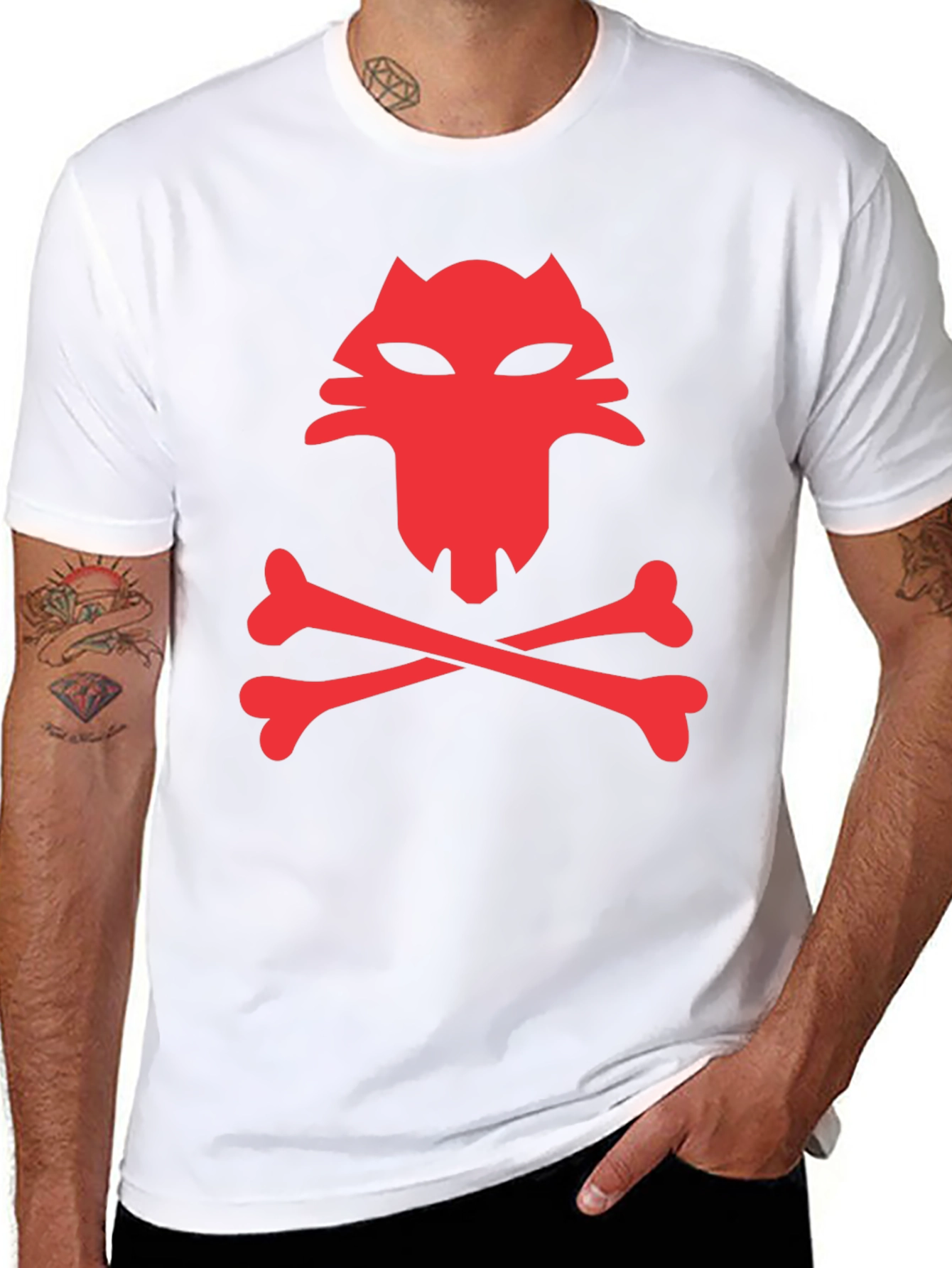 Red Wolf Skull & Crossbones Black T-Shirt