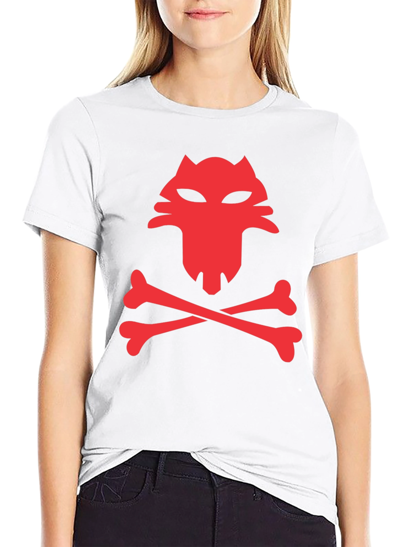 Red Wolf Skull & Crossbones Black T-Shirt