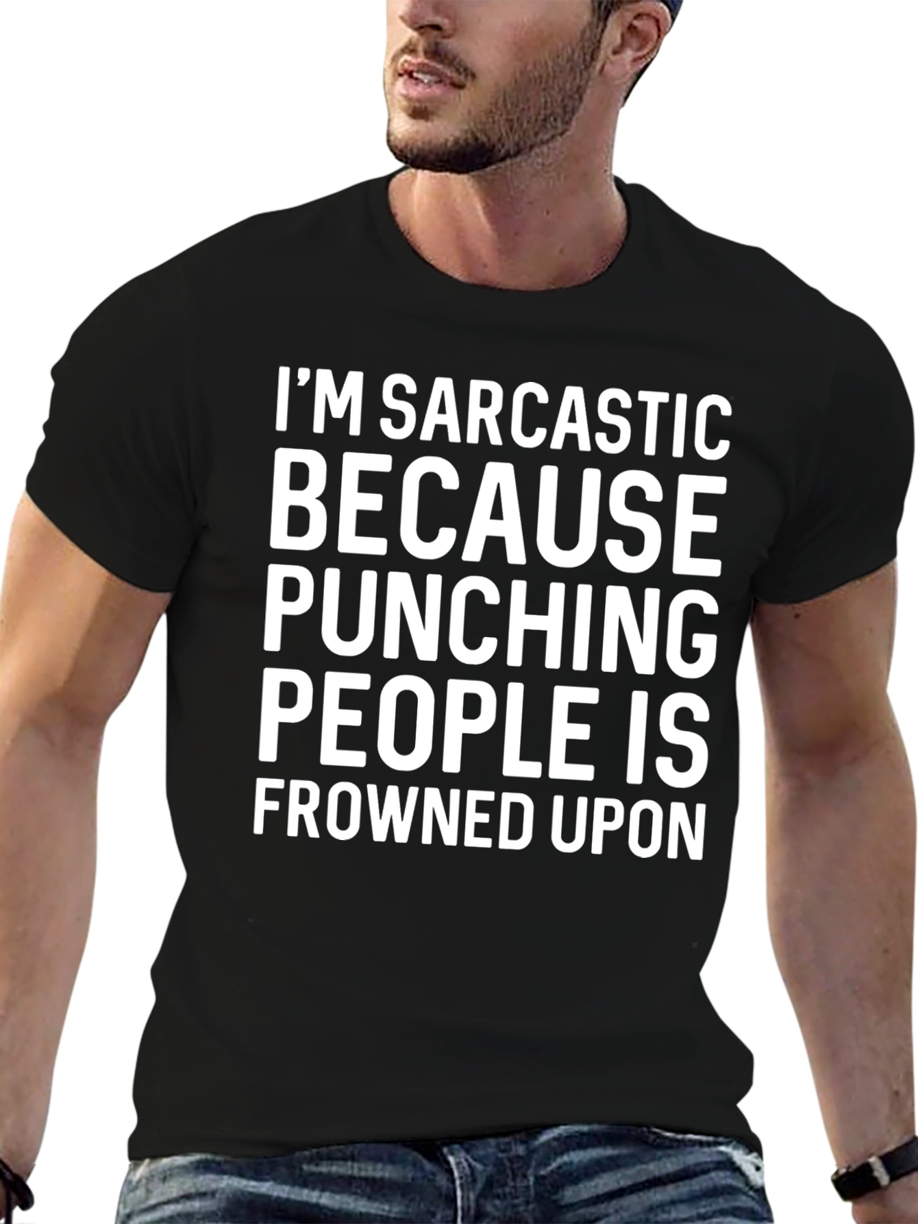 Sarcastic Punching People Black Graphic Tee