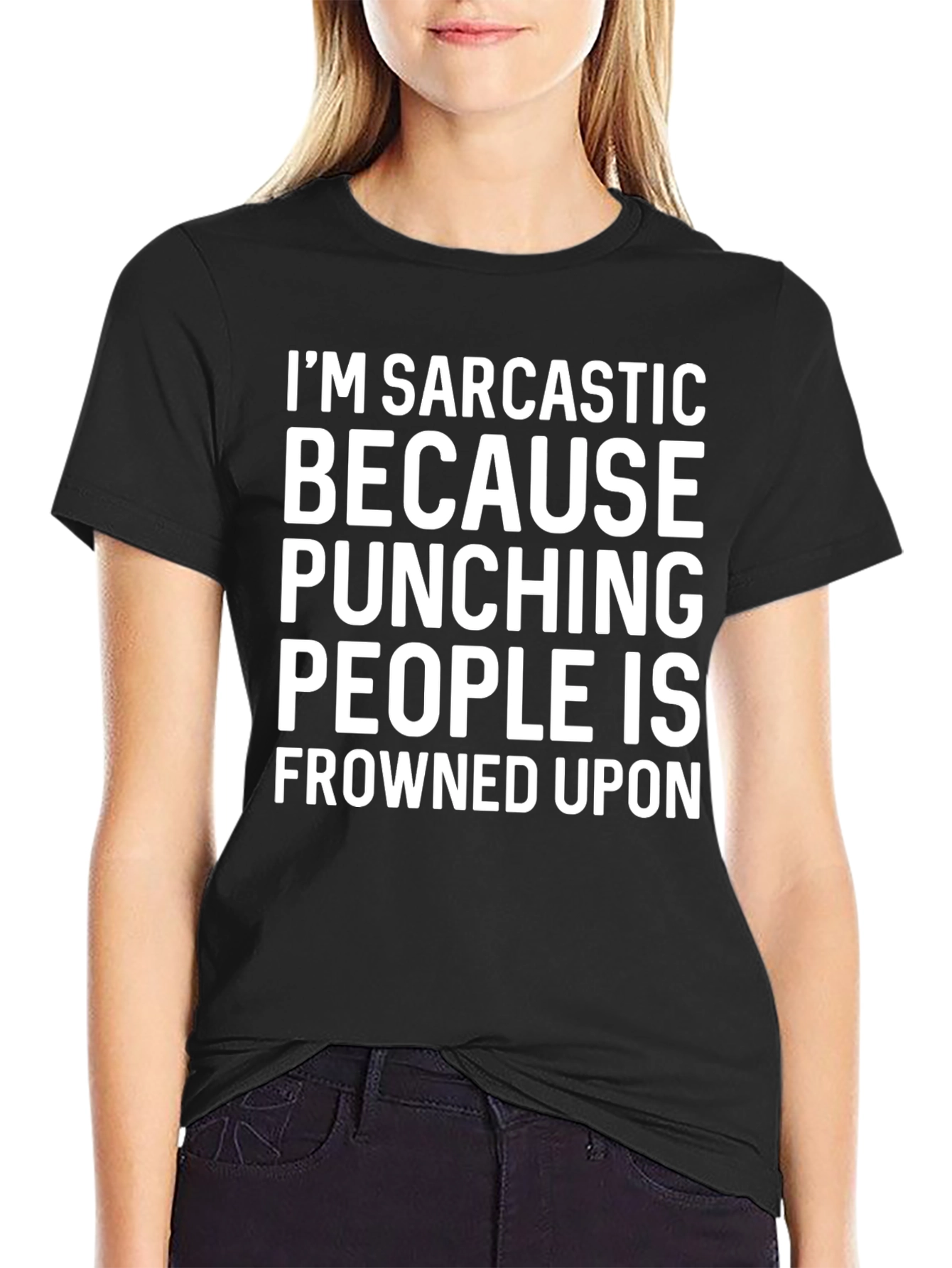 Sarcastic Punching People Black Graphic Tee