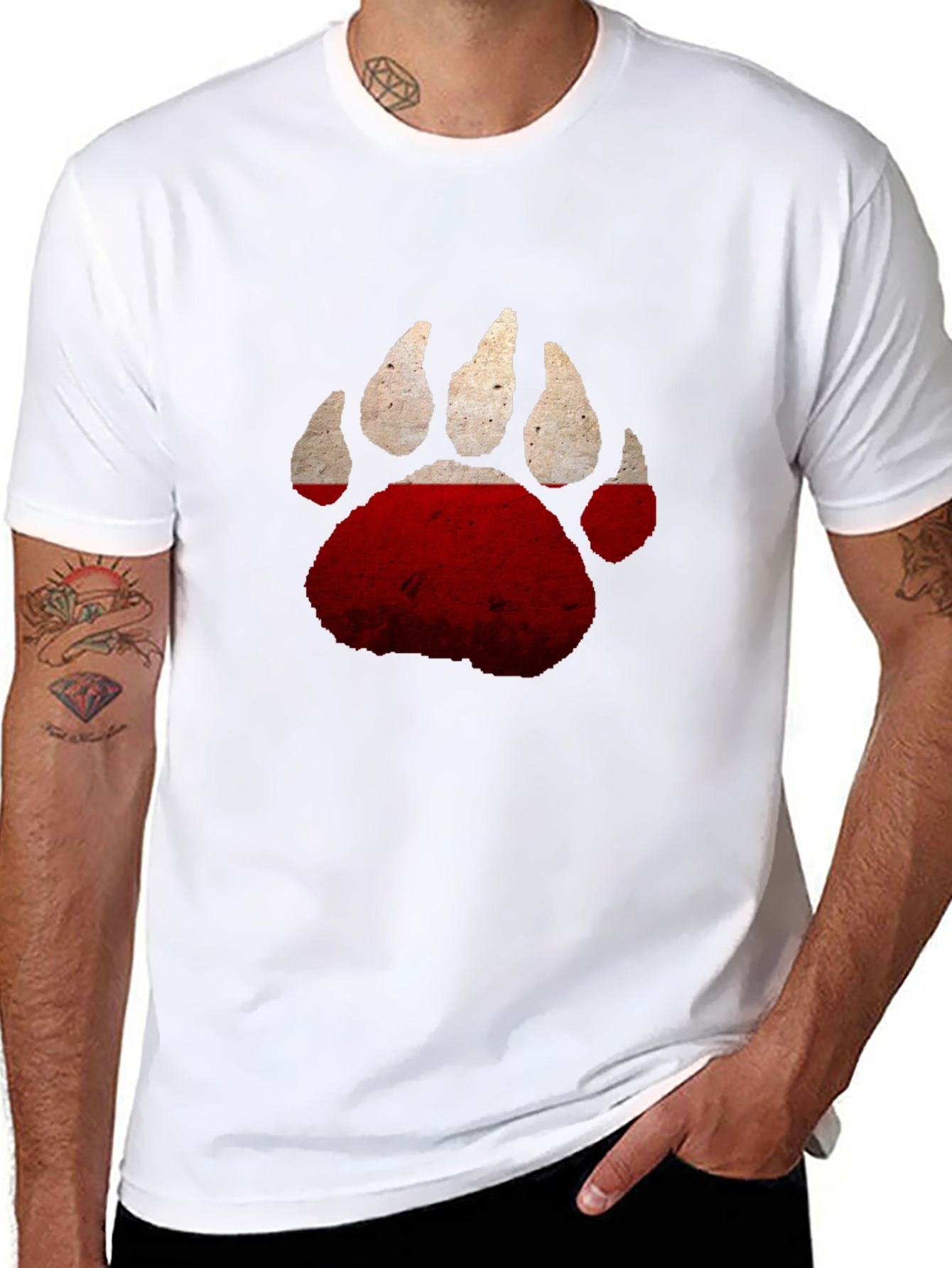 Bear Paw Print T-Shirt - Distressed Graphic Tee