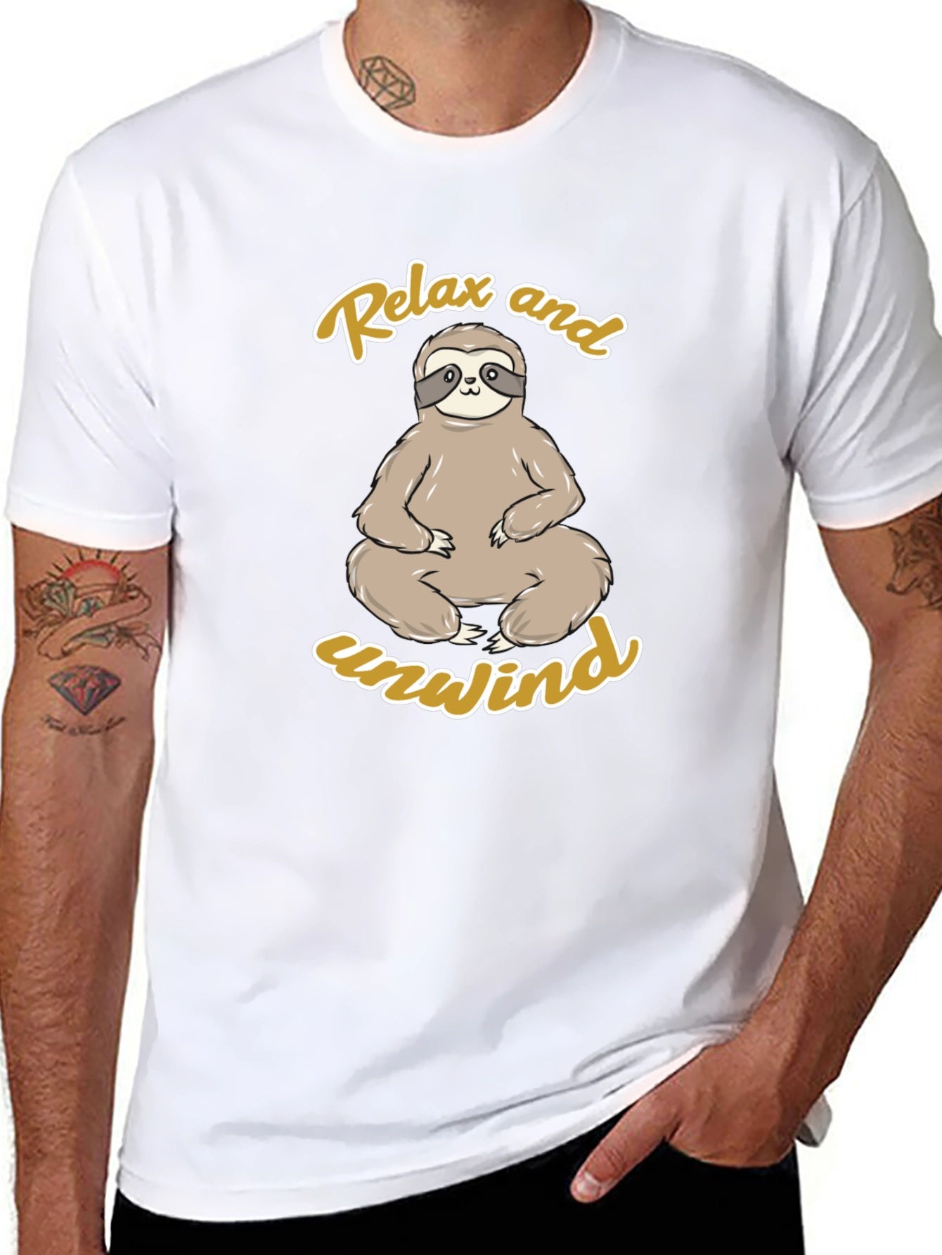 Relax and Unwind Sloth Graphic Tee - Black