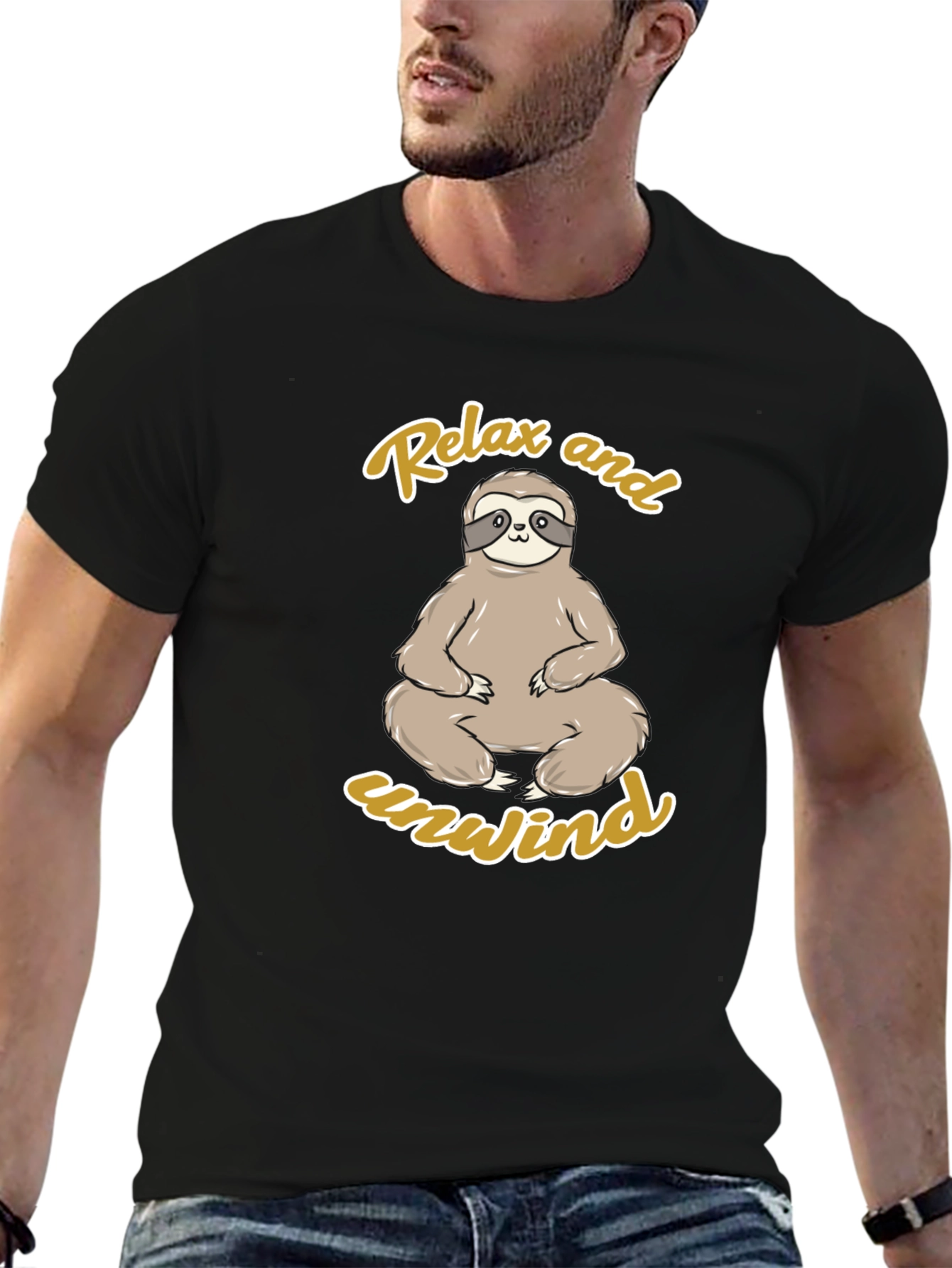 Relax and Unwind Sloth Graphic Tee - Black