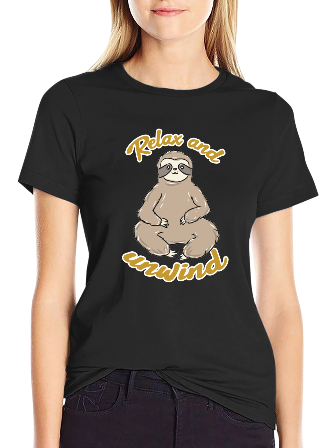 Relax and Unwind Sloth Graphic Tee - Black