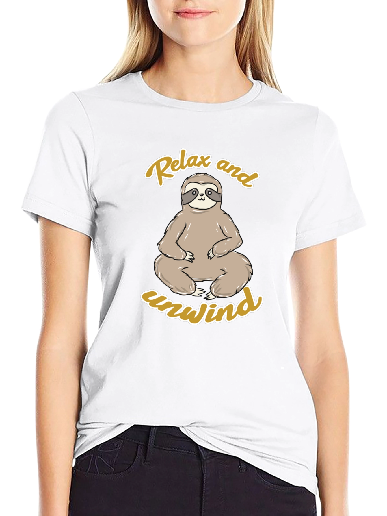 Relax and Unwind Sloth Graphic Tee - Black