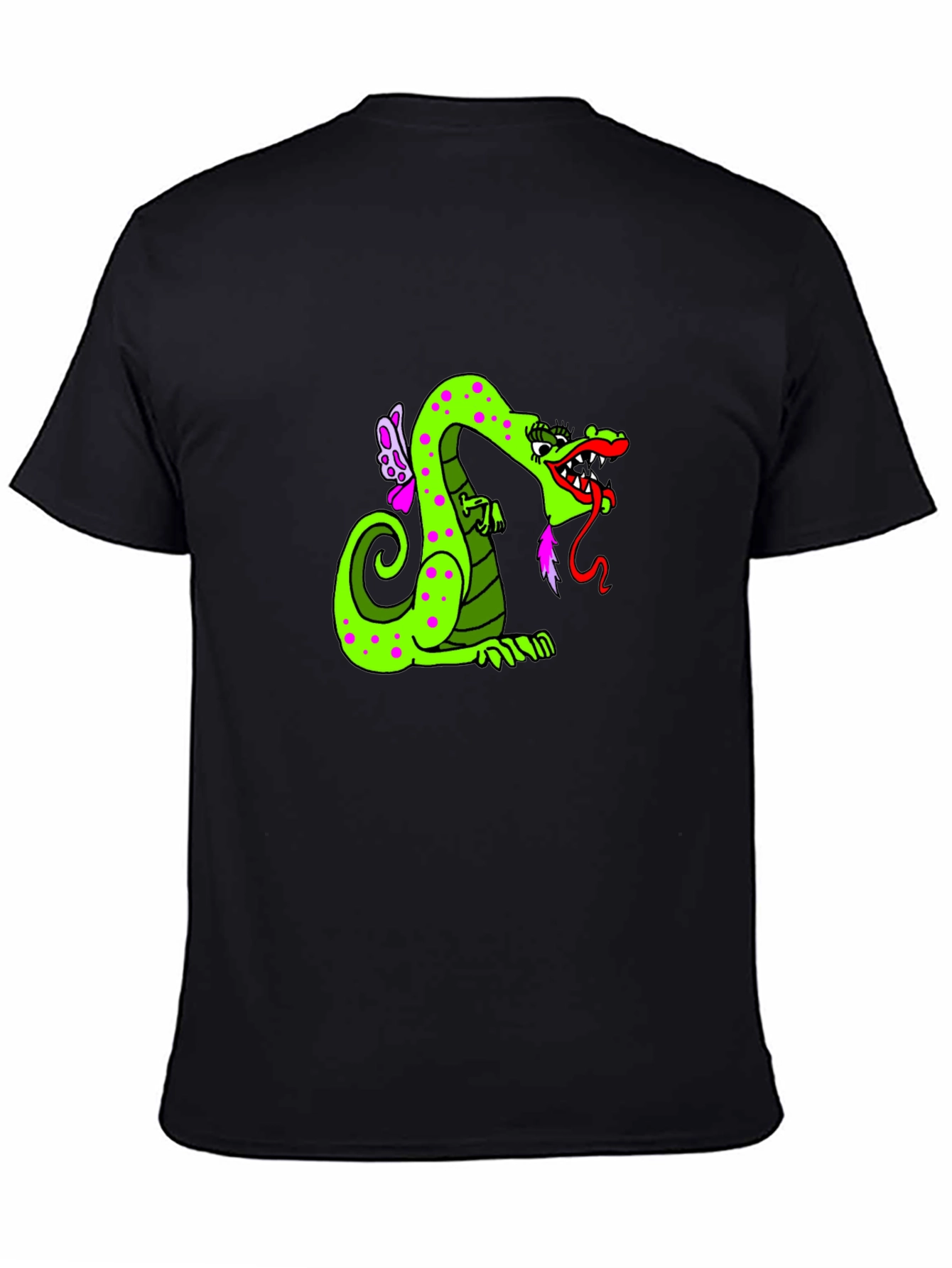 Green Dragon Cartoon Graphic Black T-Shirt