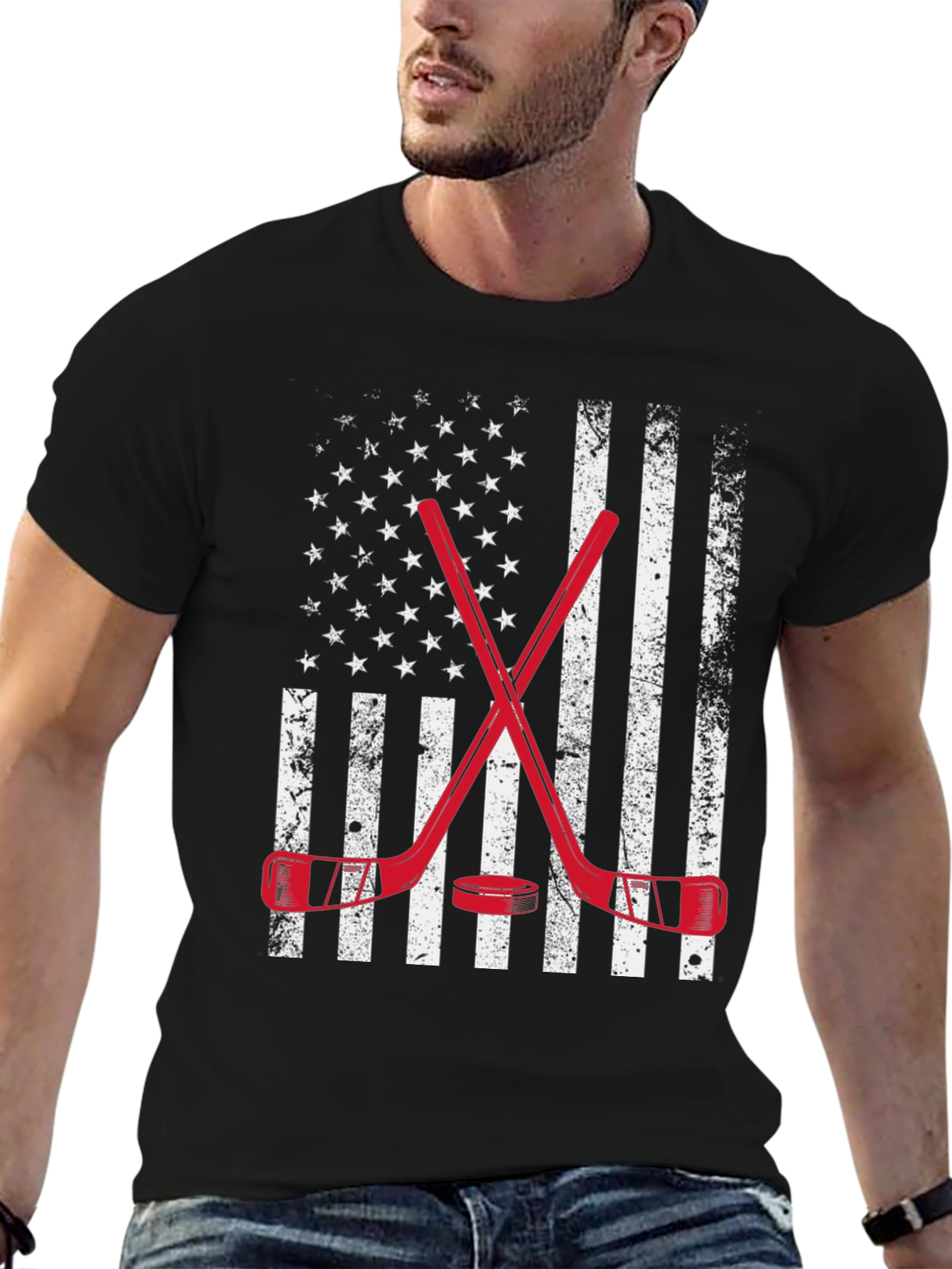 Hockey American Flag Graphic T-Shirt