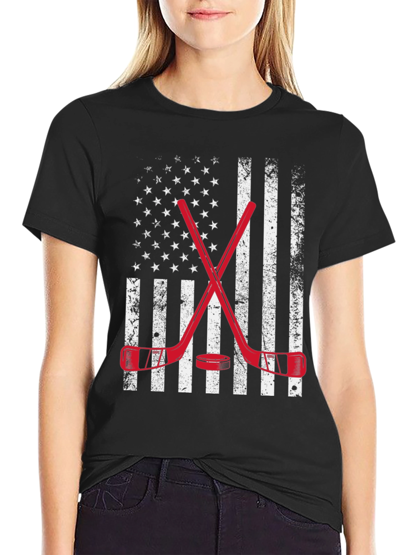 Hockey American Flag Graphic T-Shirt