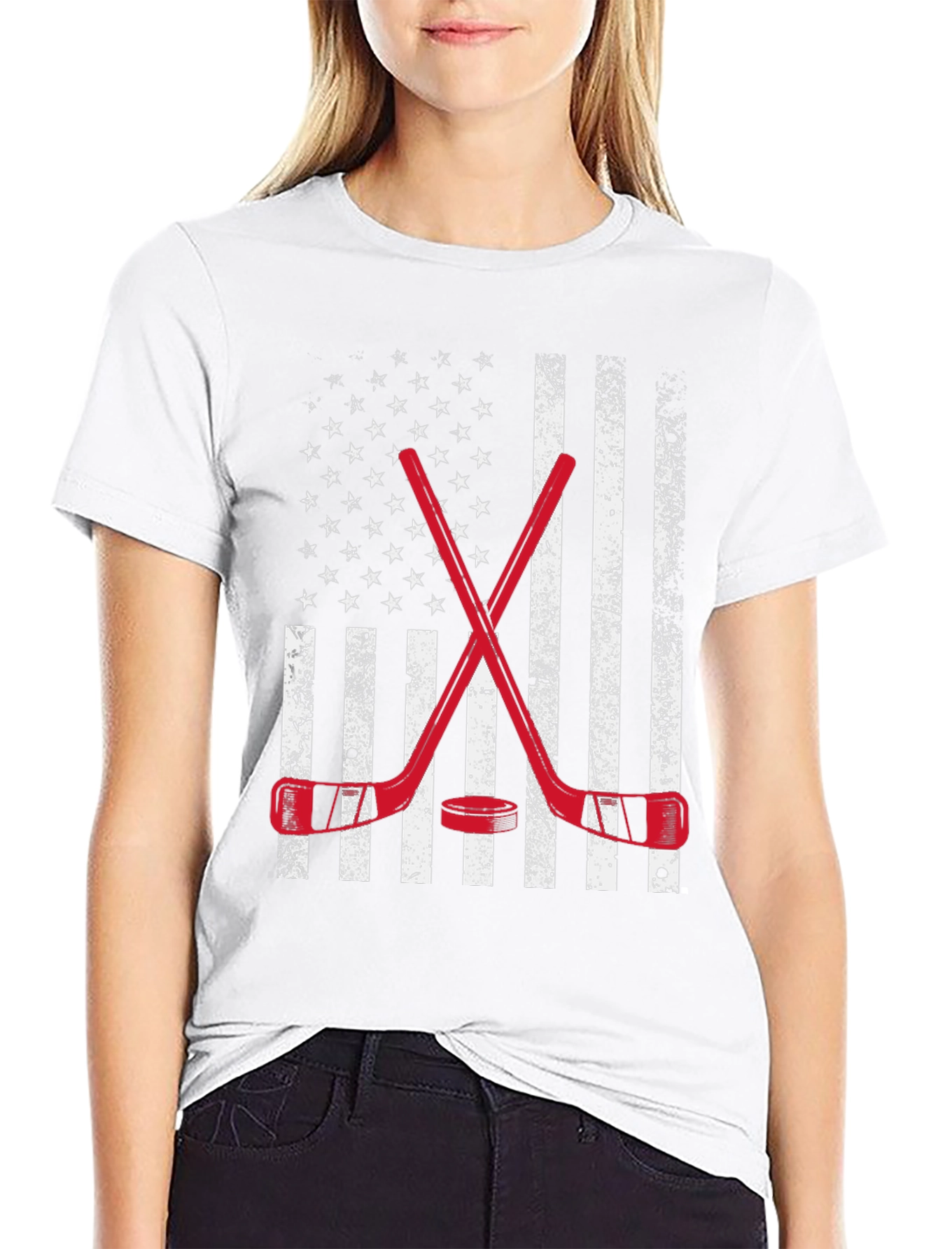 Hockey American Flag Graphic T-Shirt