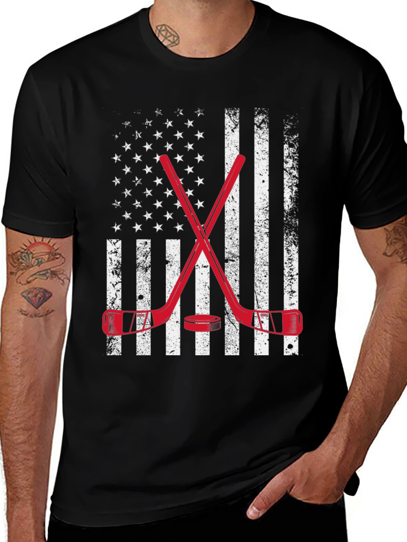 Hockey American Flag Graphic T-Shirt
