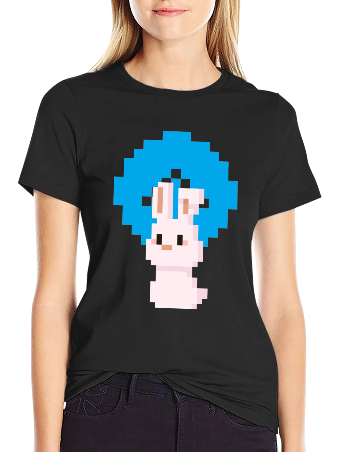 Pixel Art Bunny Black T-Shirt