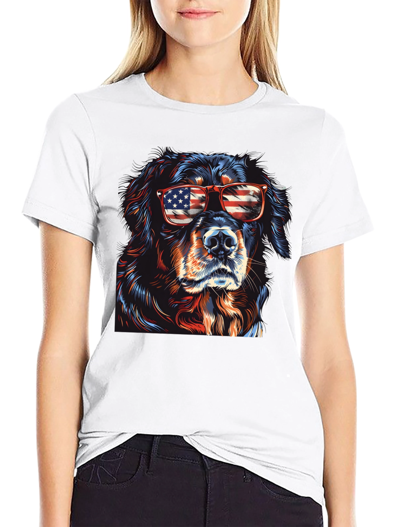 Cool Dog USA Flag Sunglasses T-Shirt