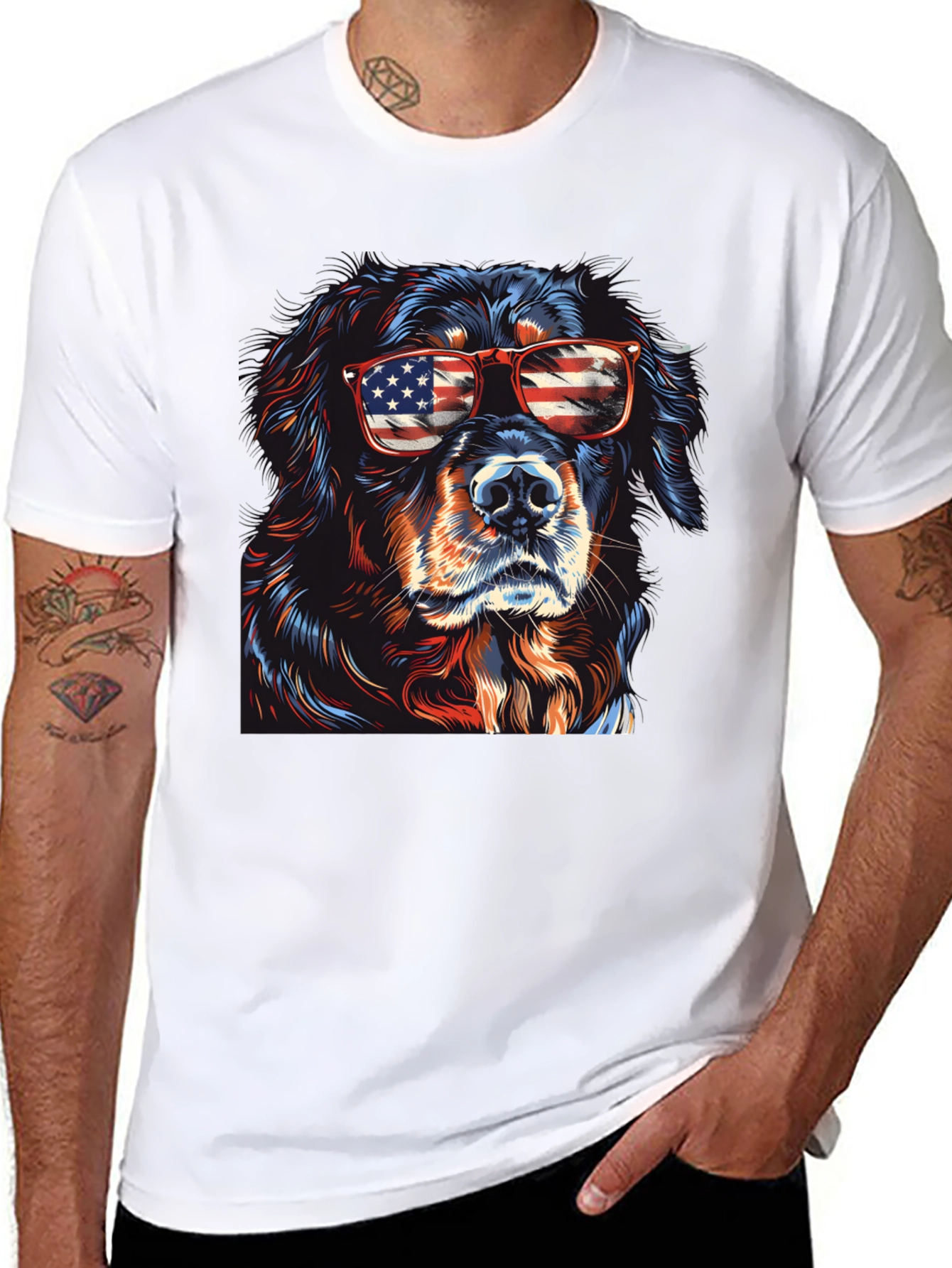 Cool Dog USA Flag Sunglasses T-Shirt