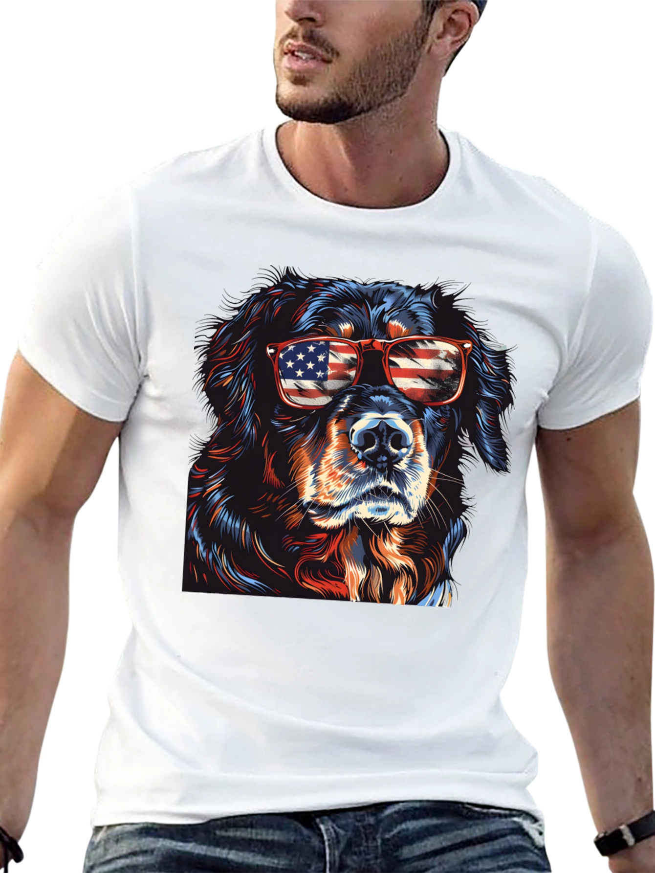 Cool Dog USA Flag Sunglasses T-Shirt