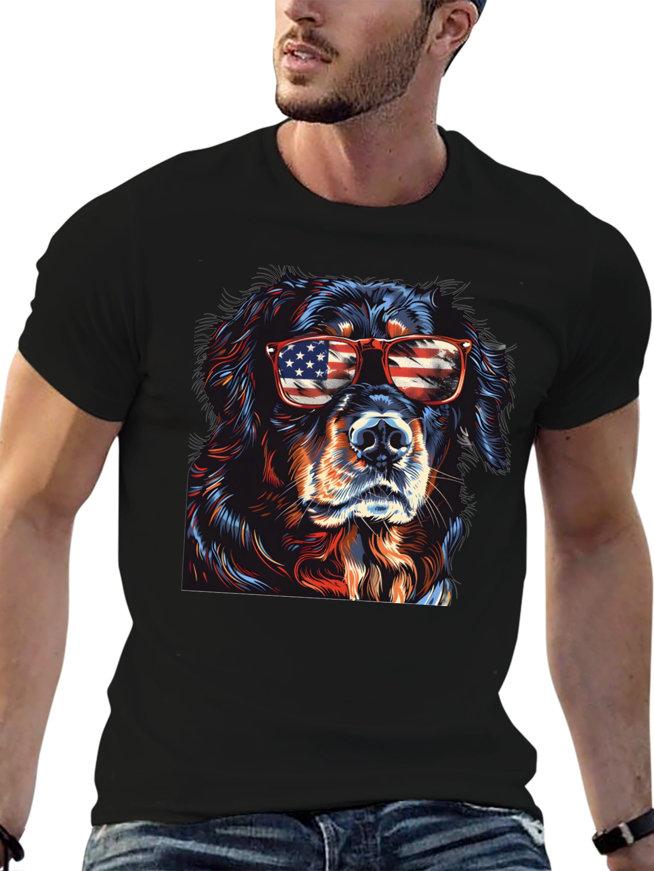 Cool Dog USA Flag Sunglasses T-Shirt