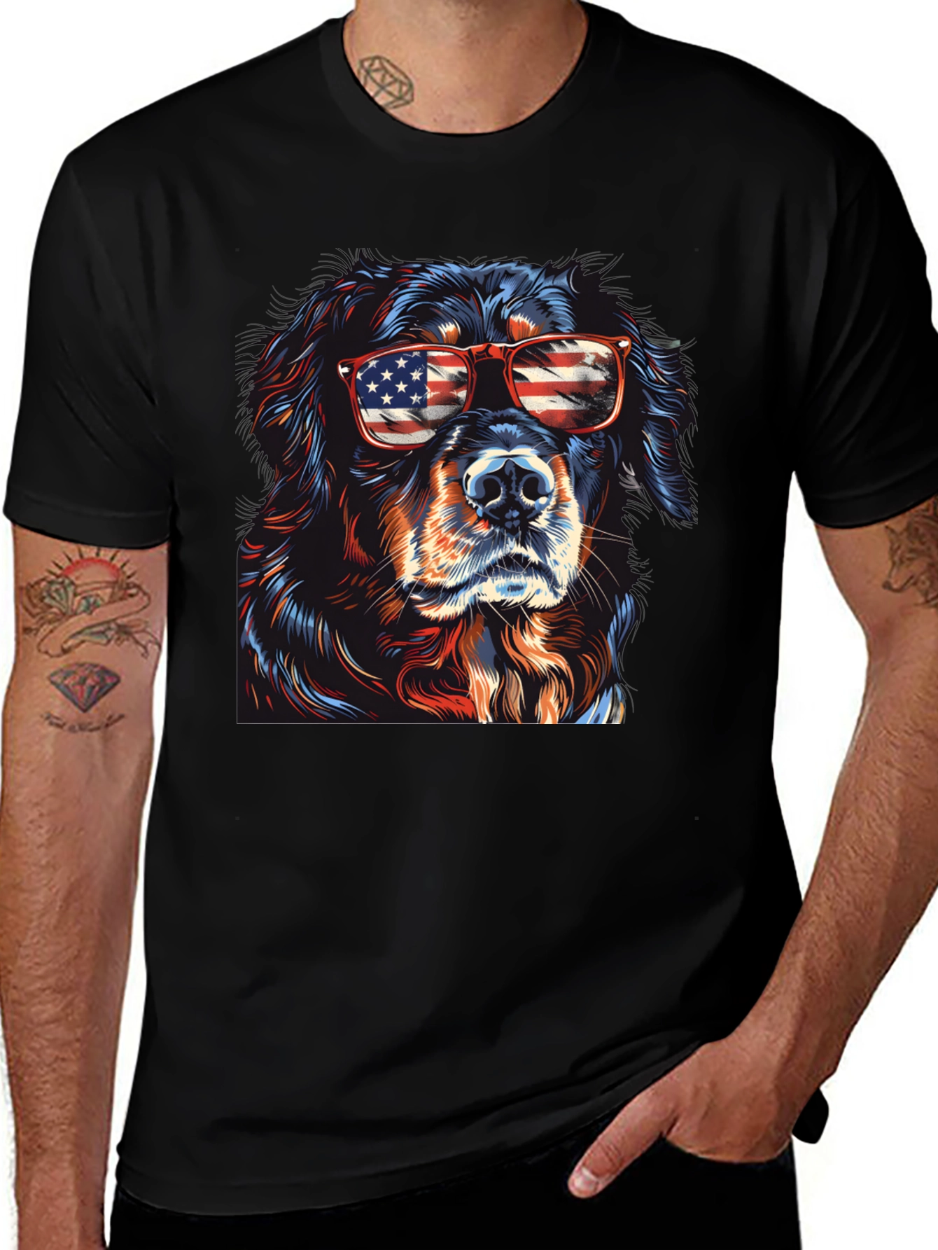 Cool Dog USA Flag Sunglasses T-Shirt