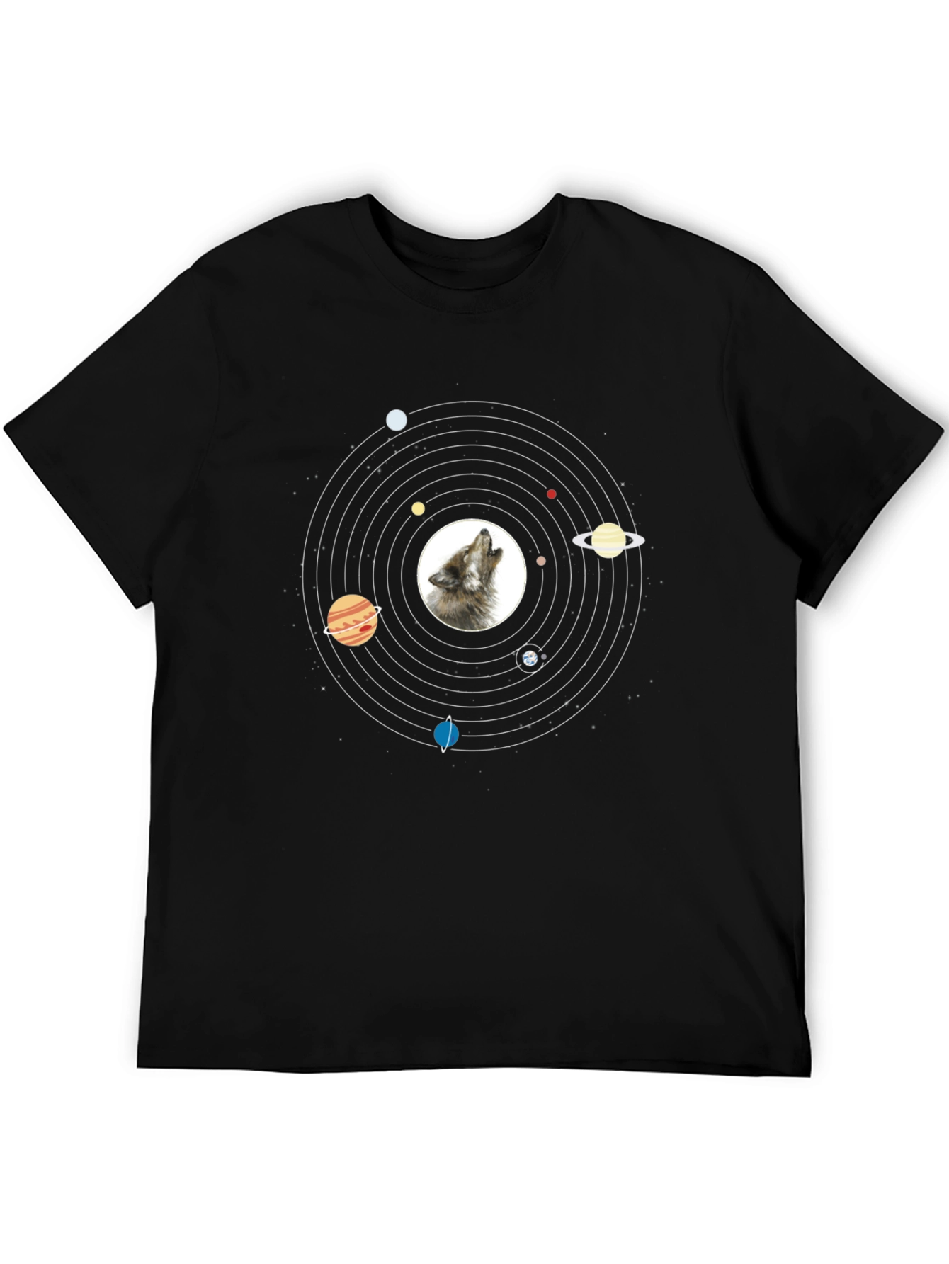 Wolf Solar System T-Shirt - Black Graphic Tee