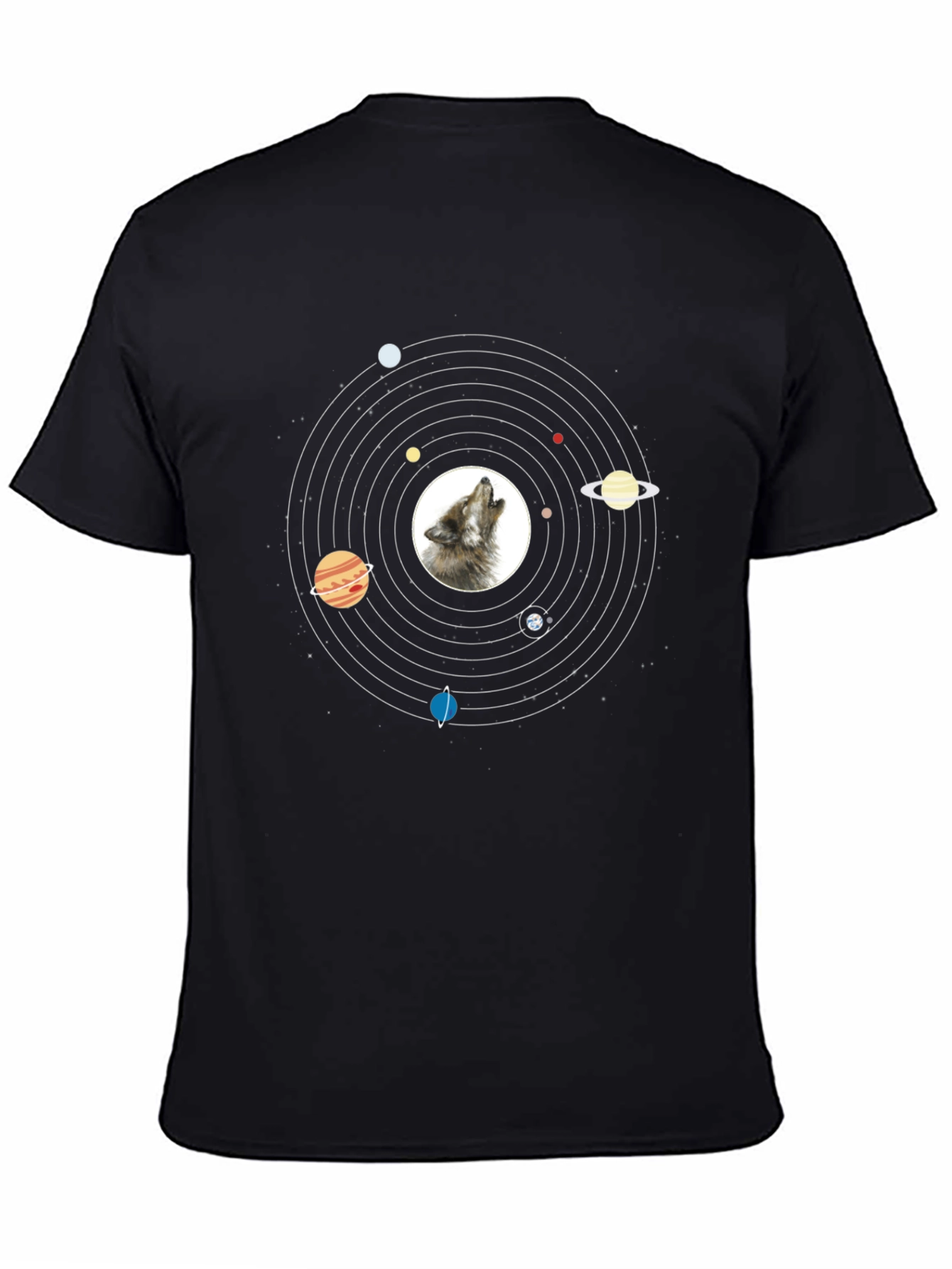 Wolf Solar System T-Shirt - Black Graphic Tee