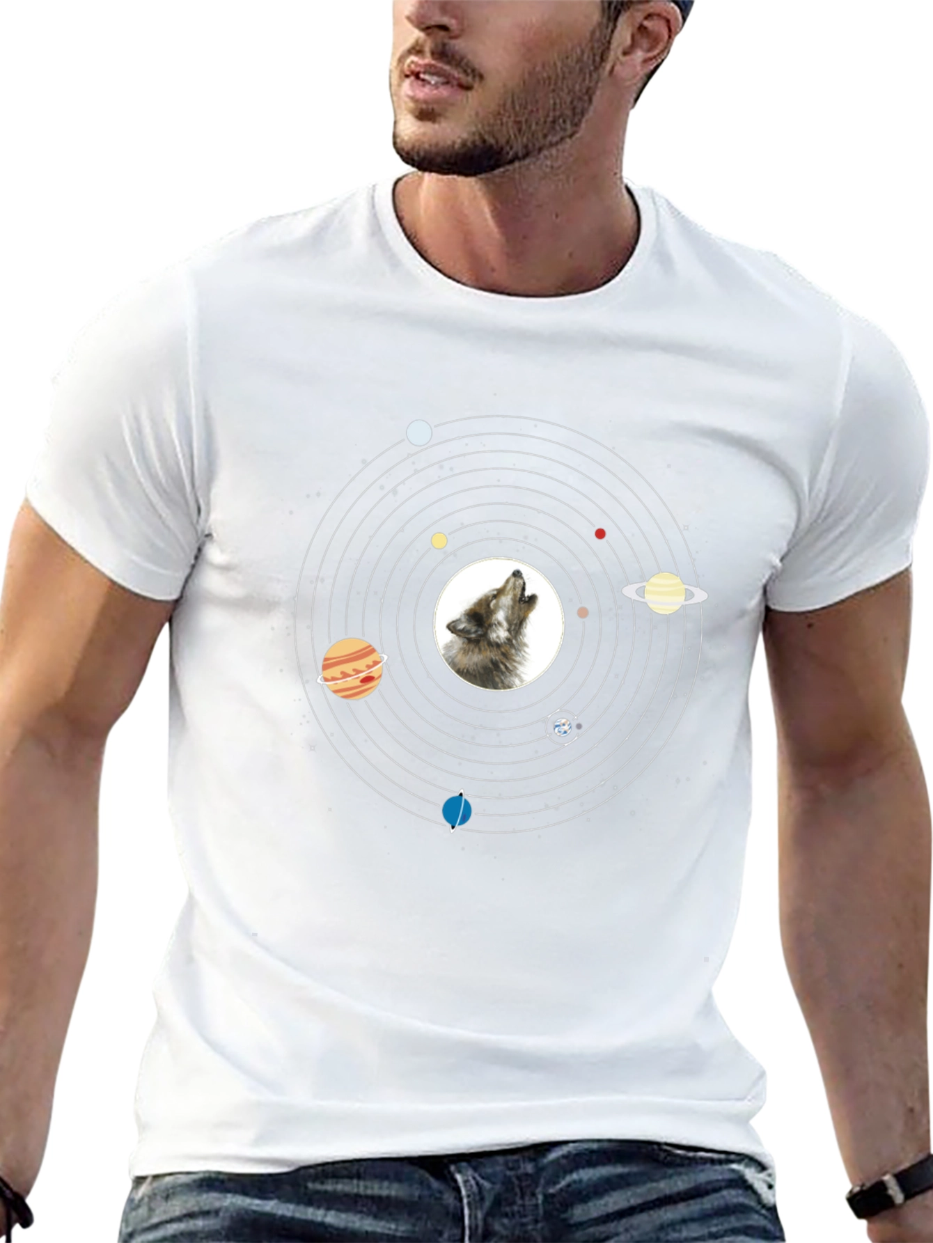 Wolf Solar System T-Shirt - Black Graphic Tee