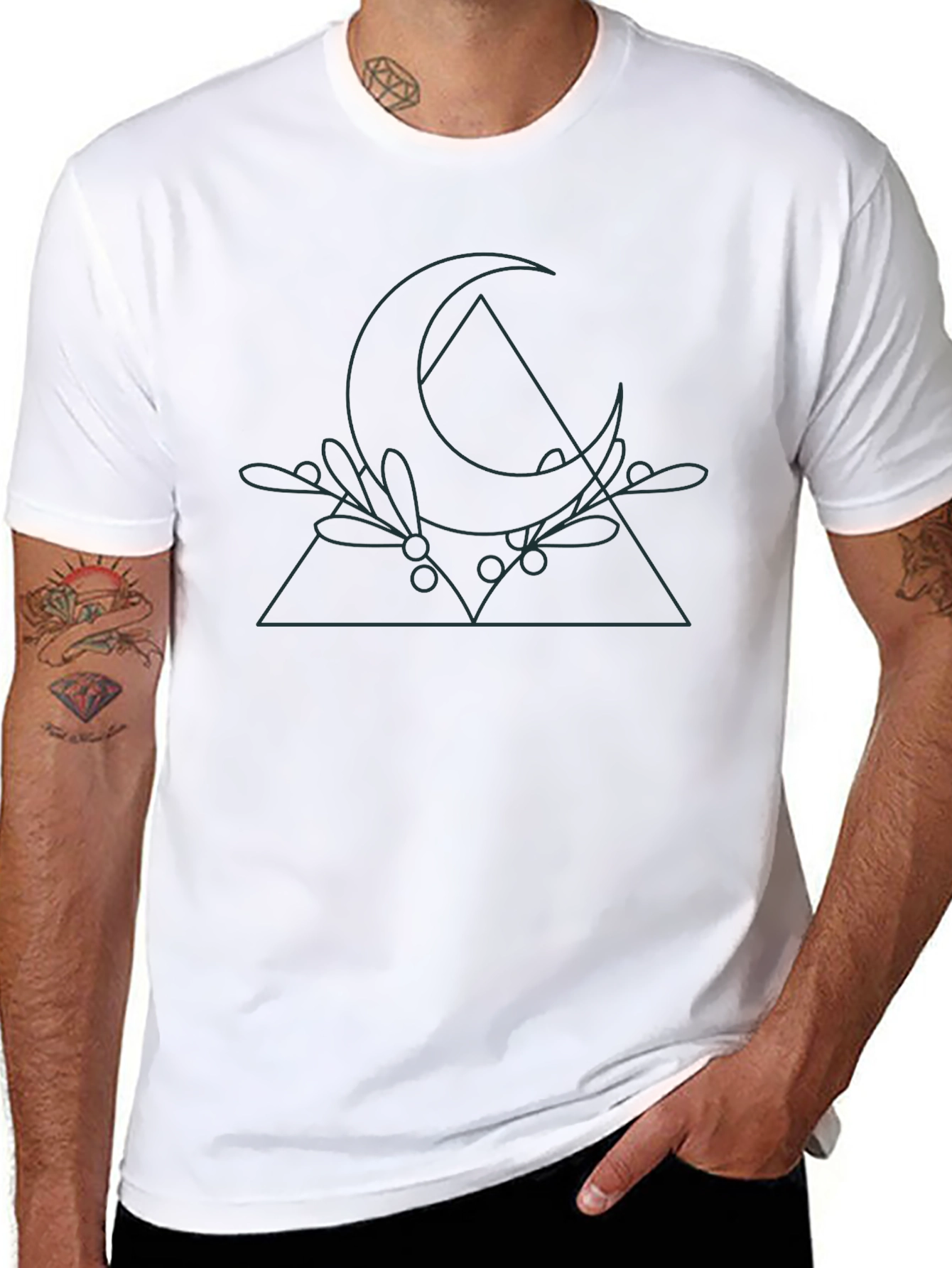 Geometric Moon Graphic Tee - Black