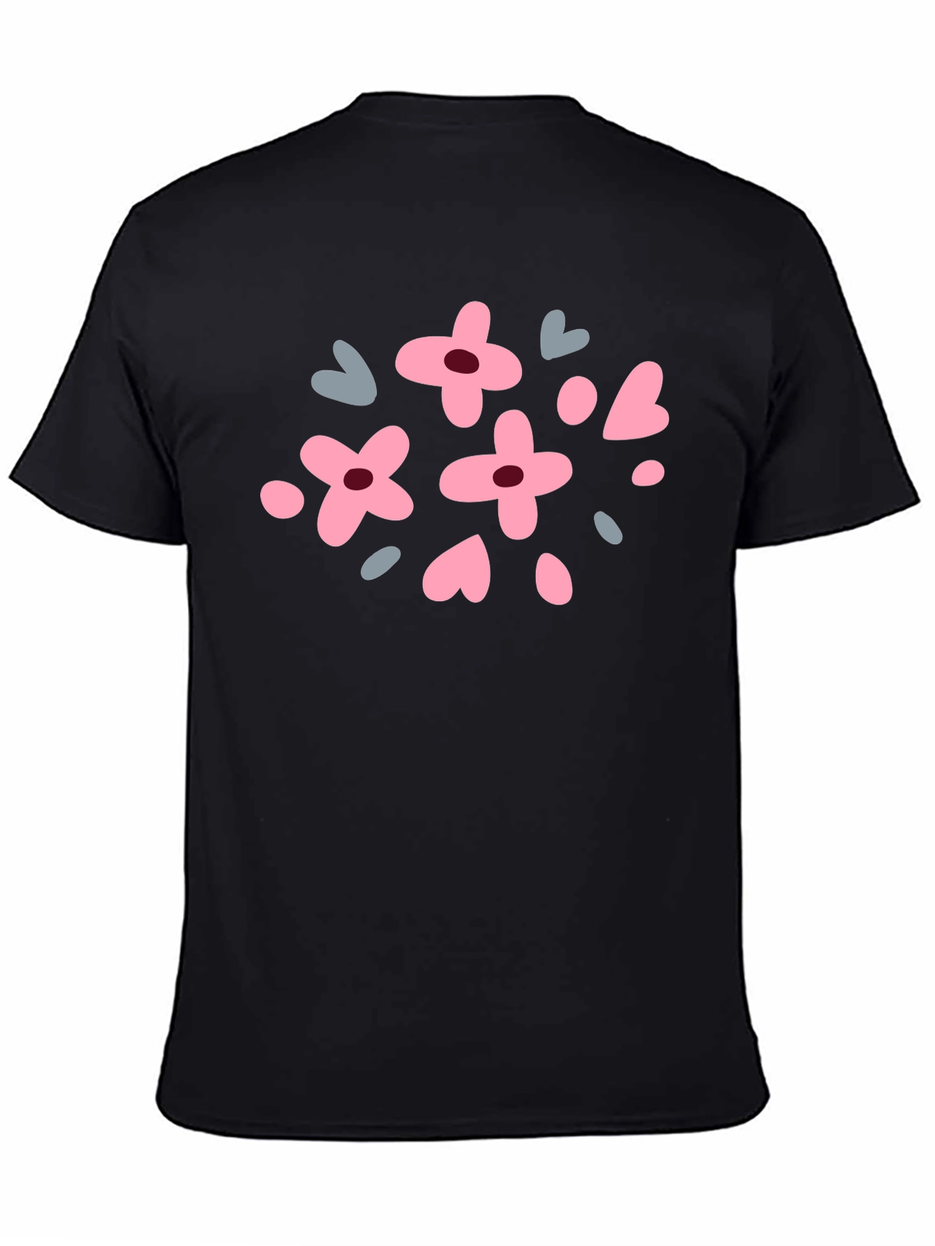 Floral & Heart Graphic Tee - Black