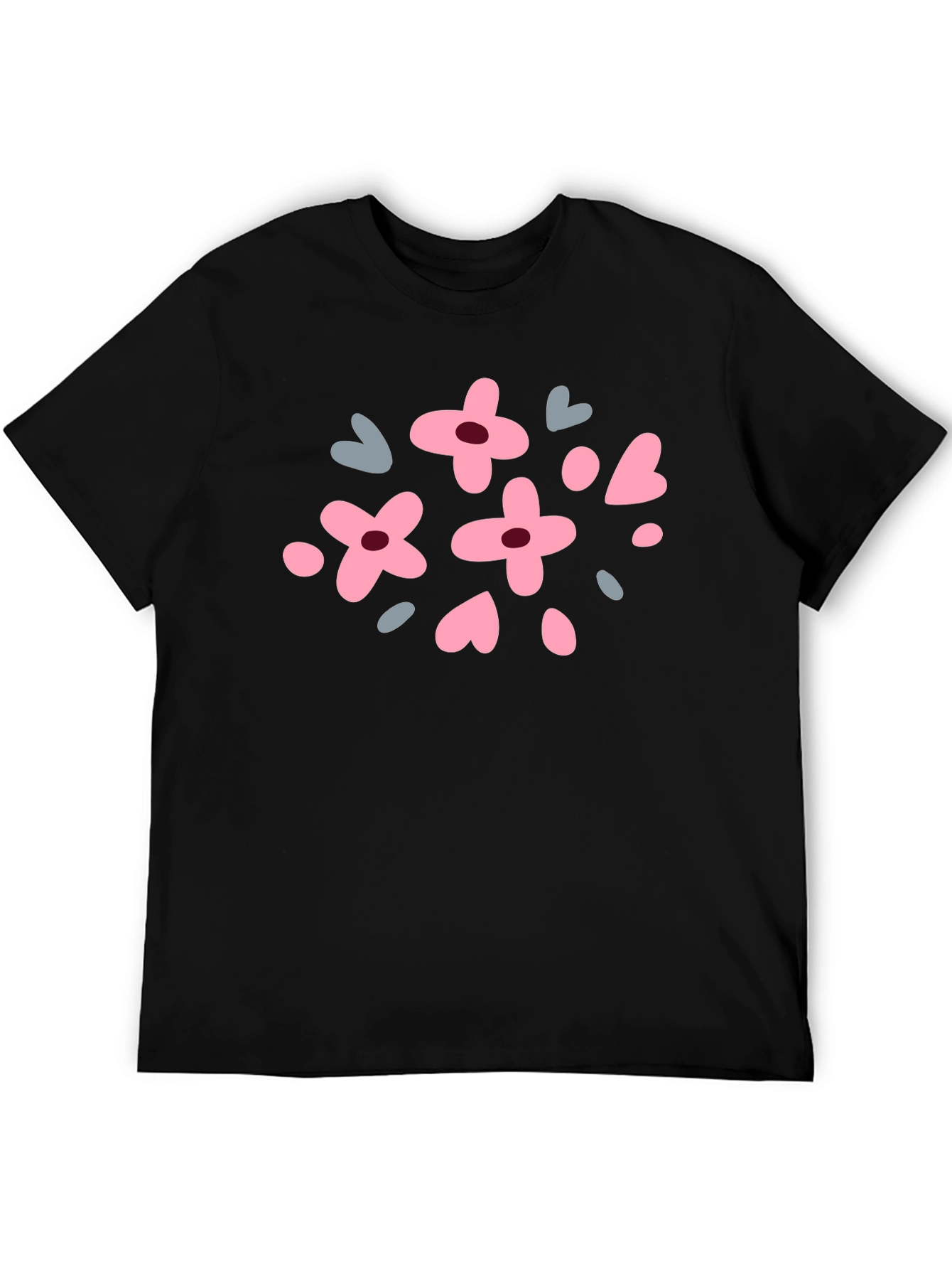 Floral & Heart Graphic Tee - Black