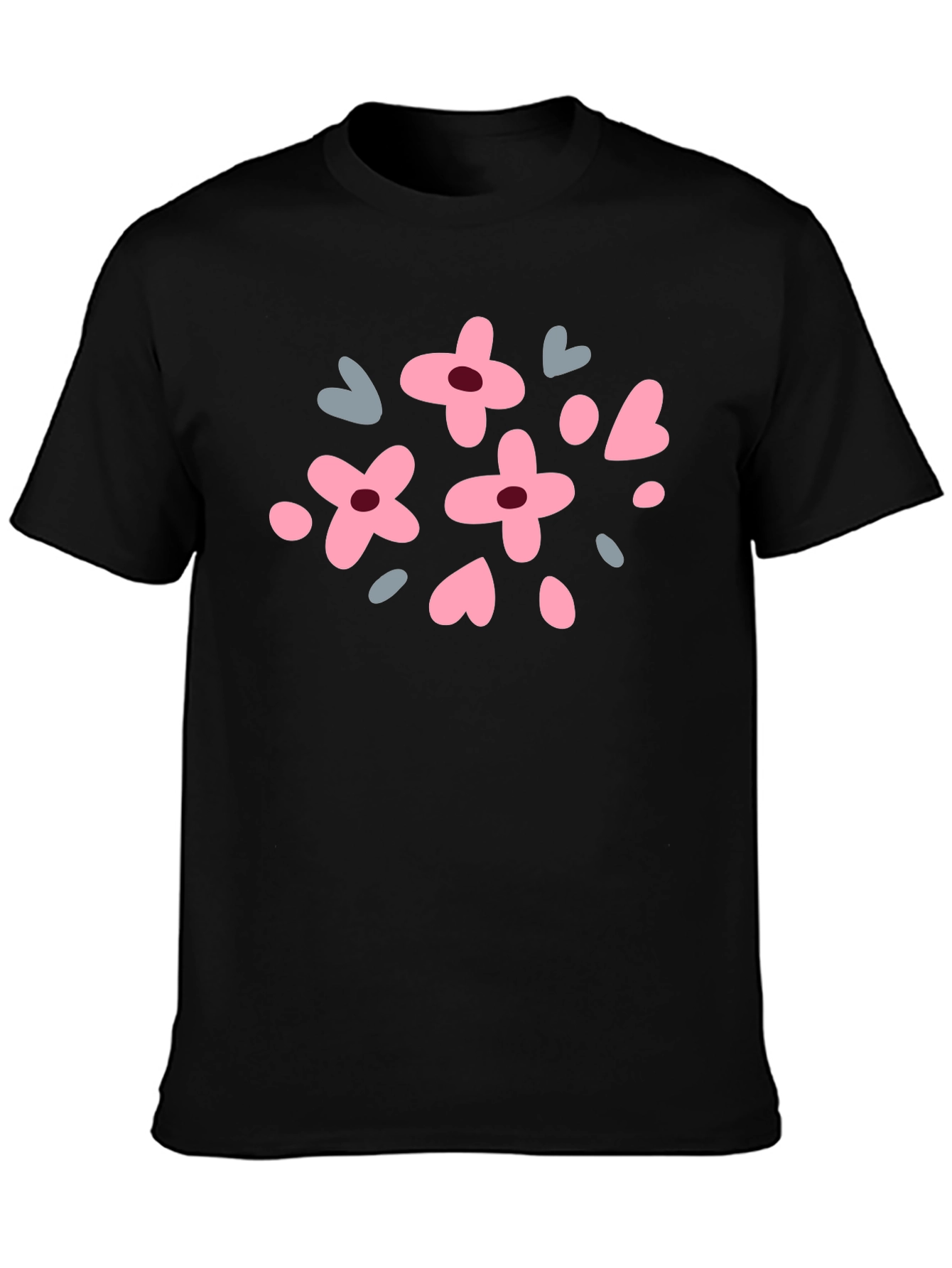 Floral & Heart Graphic Tee - Black