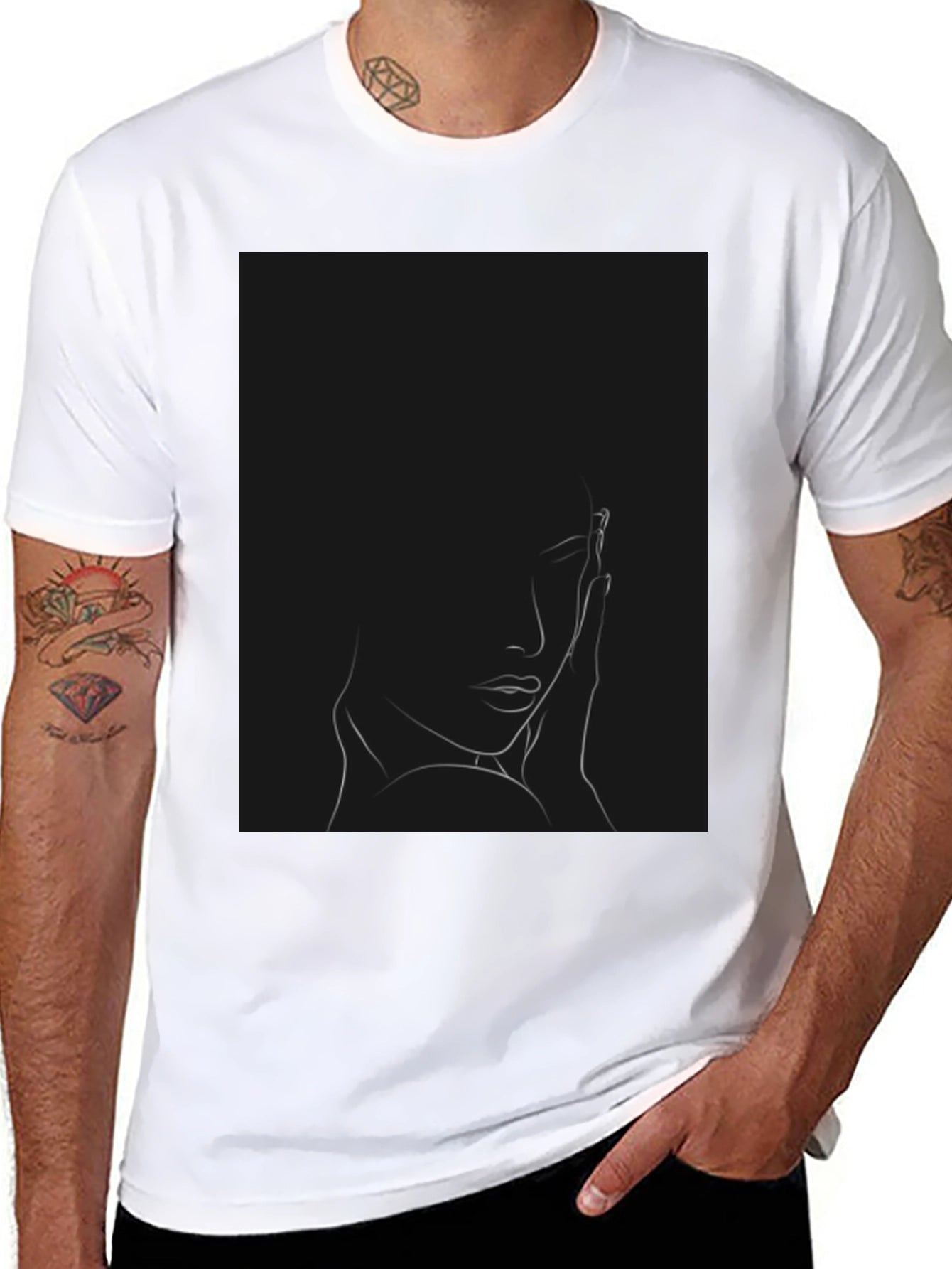 Minimalist Woman Portrait Black T-Shirt