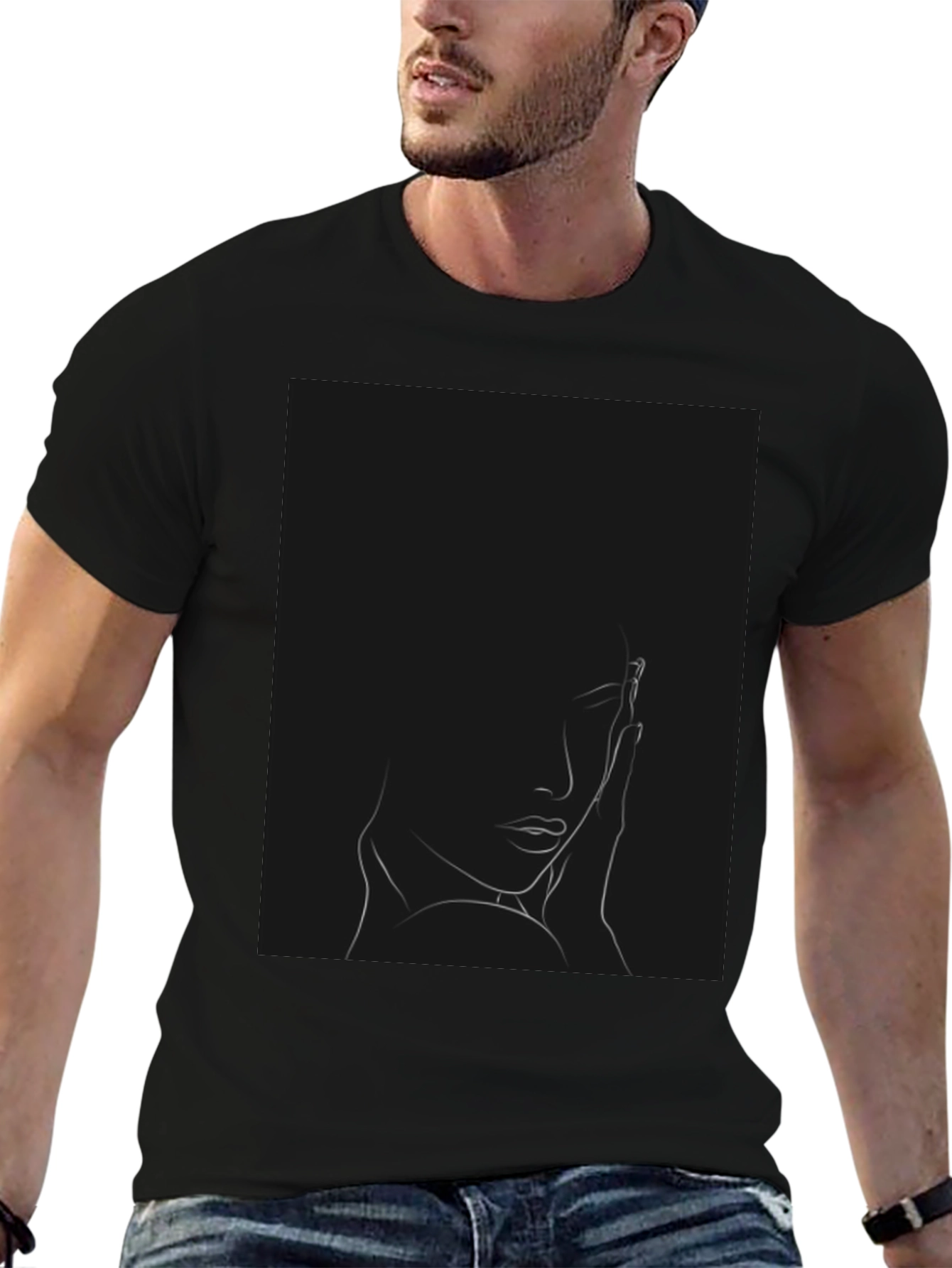 Minimalist Woman Portrait Black T-Shirt