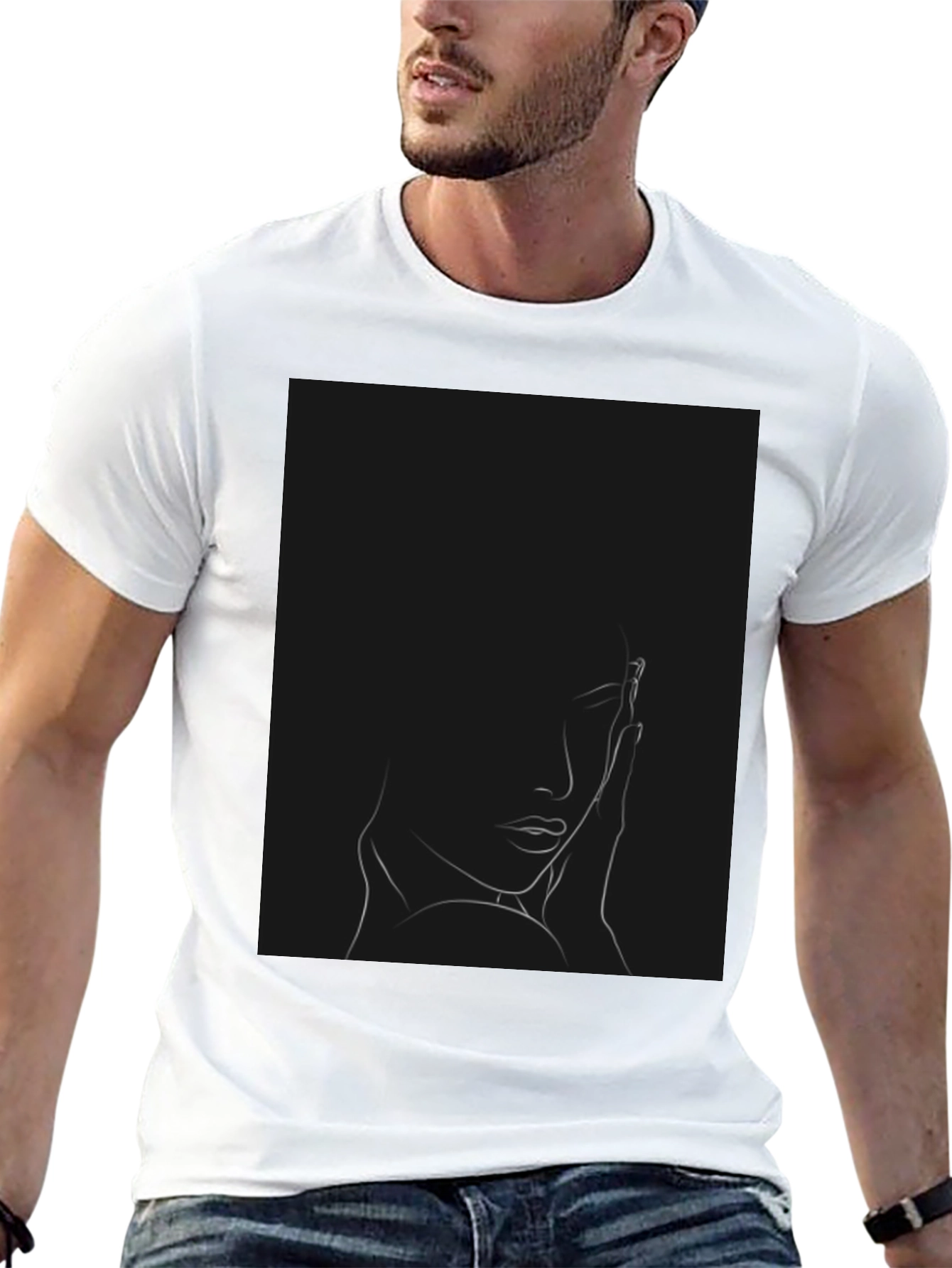 Minimalist Woman Portrait Black T-Shirt